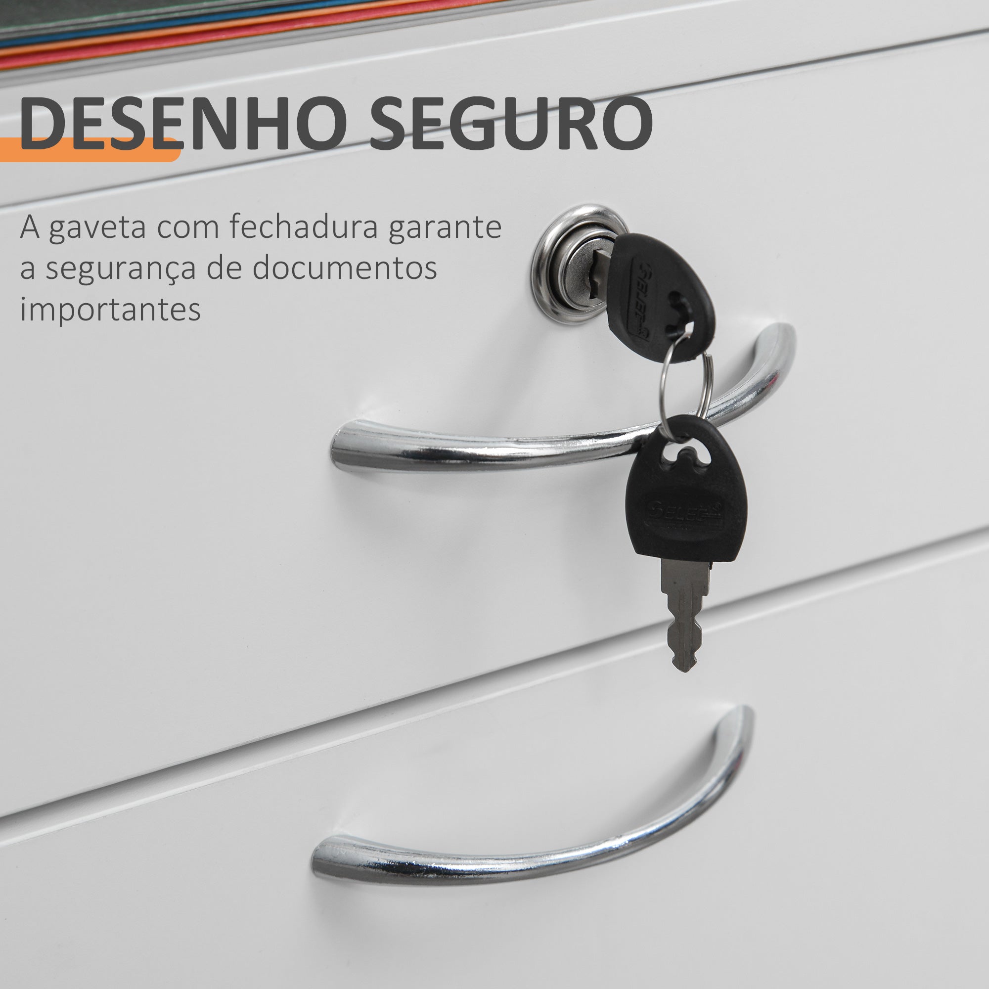 Bloco de Gavetas de Escritório com 4 Rodas 40x35x60 cm - Cor Branco