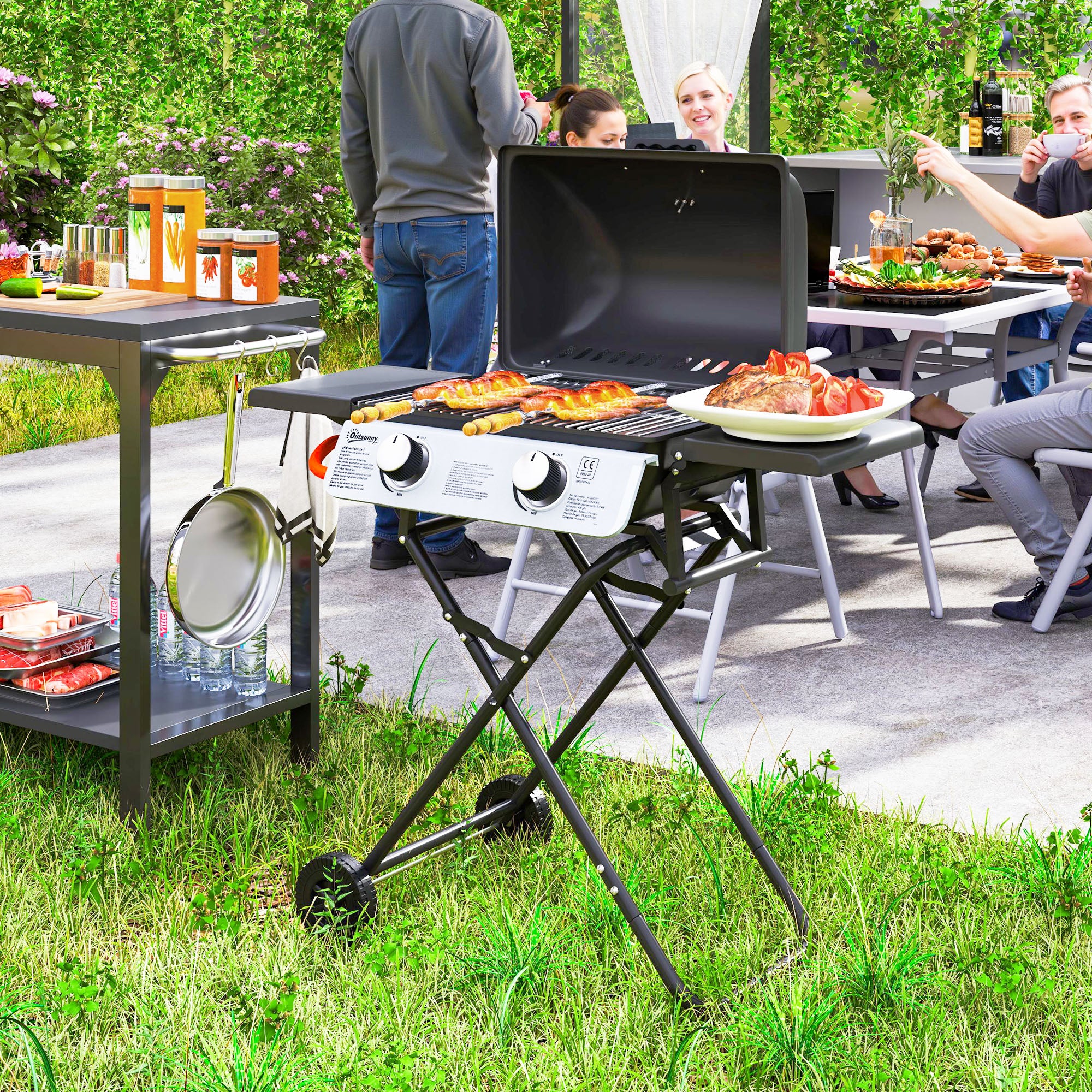 Barbecue a Gás Portátil Dobrável Preto e Prata 101x50x102 cm