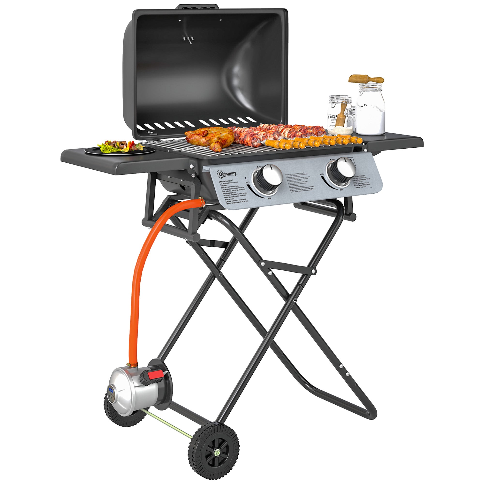 Barbecue a Gás Portátil Dobrável Preto e Prata 101x50x102 cm