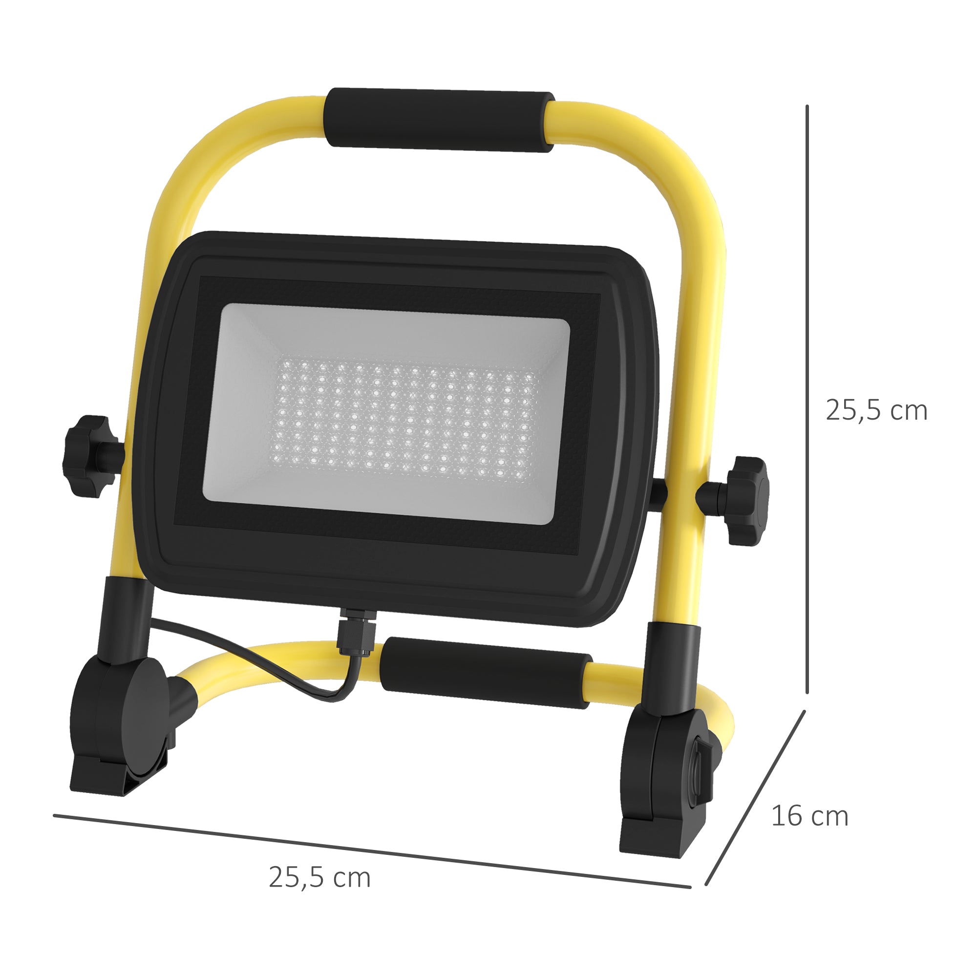 Projetor LED Recarregável – 25,5x16x25,5 cm – Amarelo – Alumínio e metal