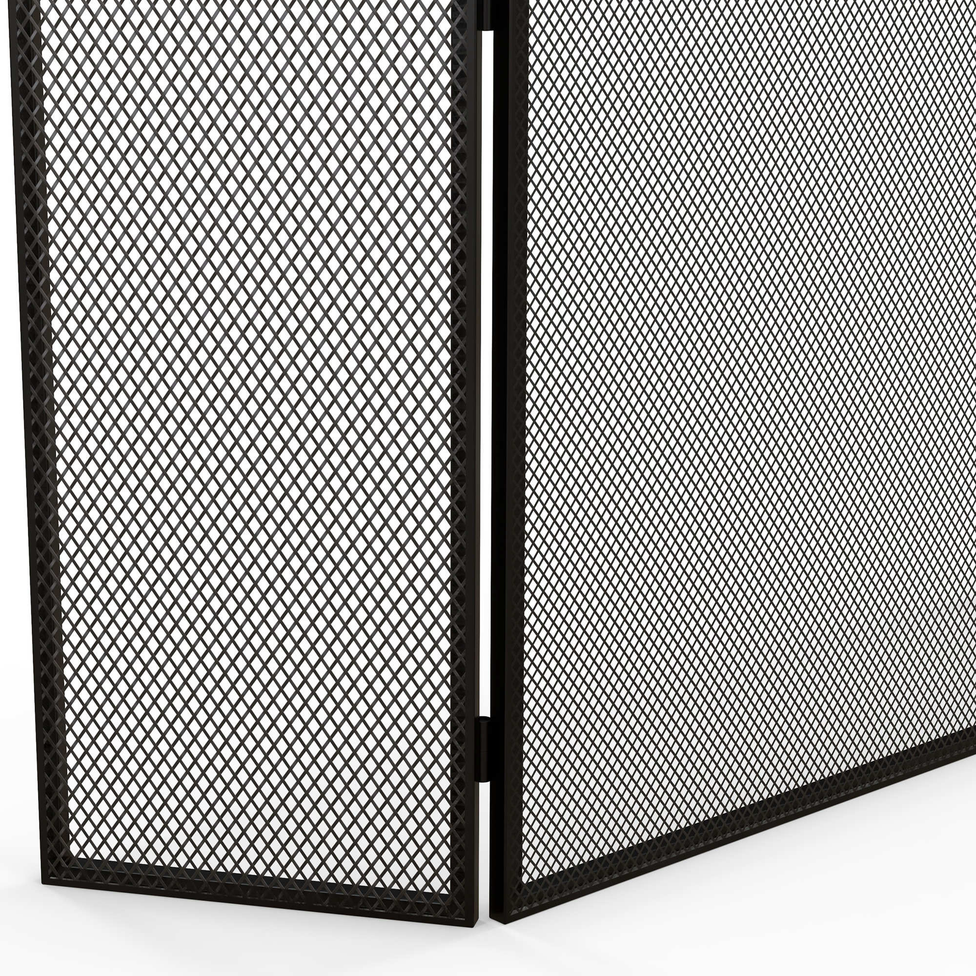 Frente Protetora para Lareira de 3 Painéis – 96x62 cm – Preto – Aço