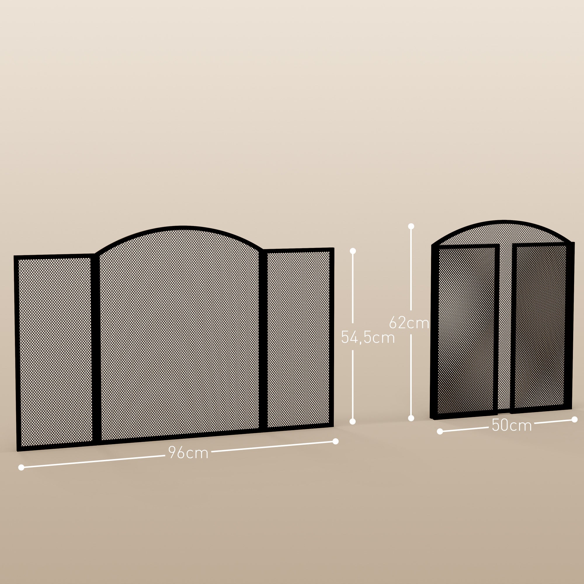 Frente Protetora para Lareira de 3 Painéis – 96x62 cm – Preto – Aço