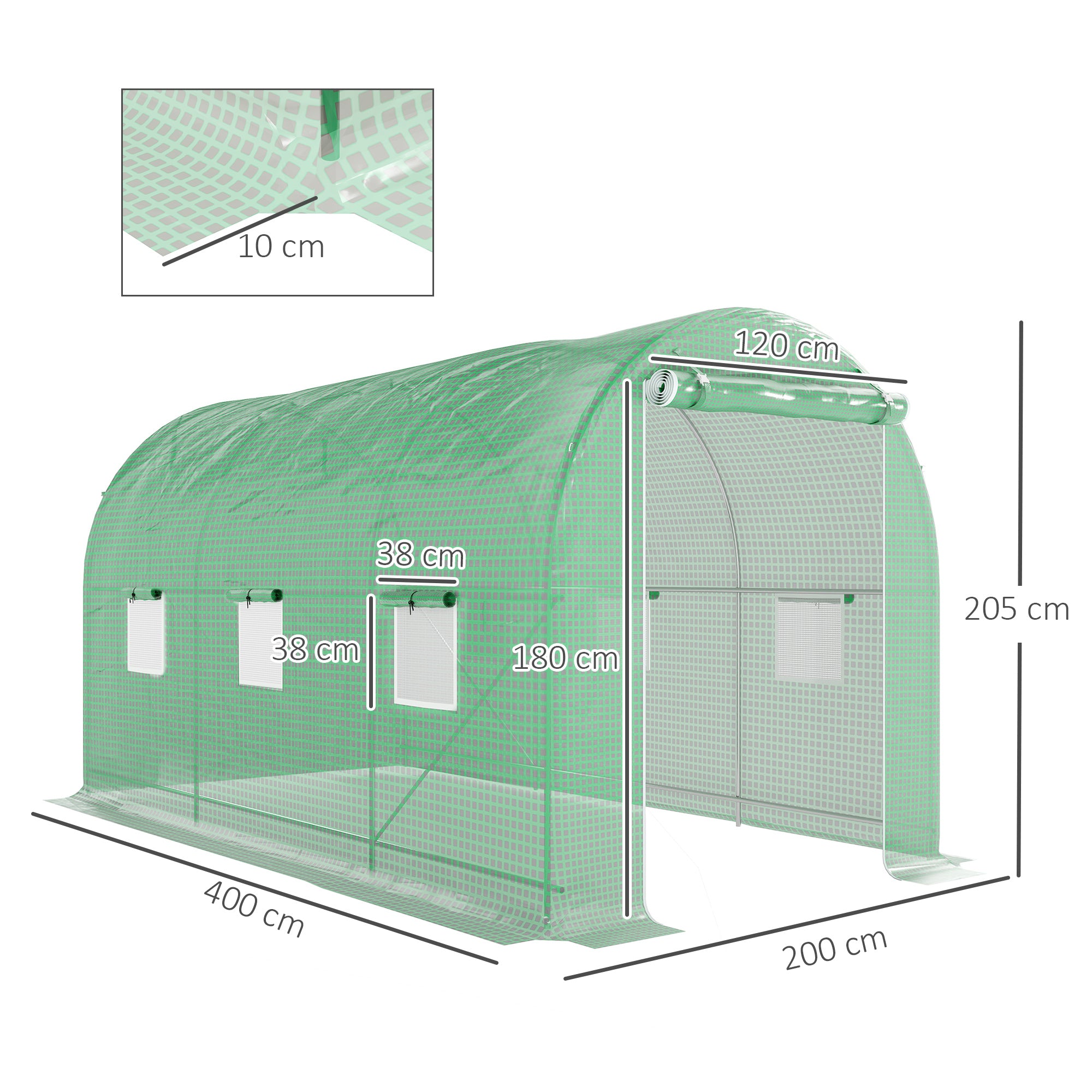 Estufa tipo Túnel – 400x200x205 cm – Verde – Aço Galvanizado