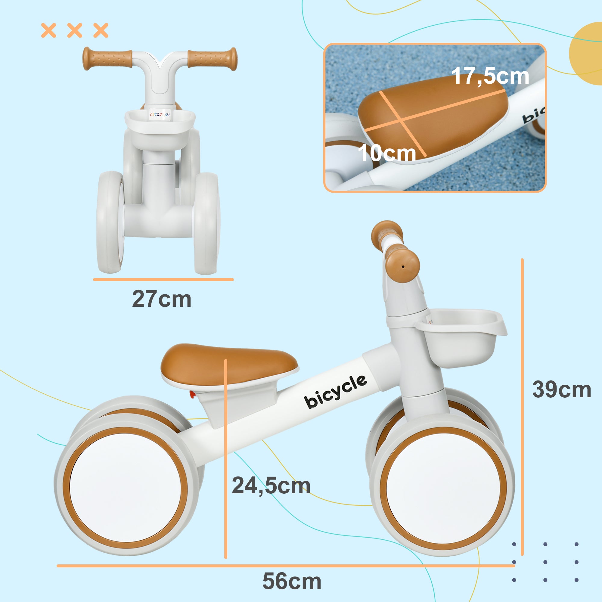 Bicicleta de Equilíbrio para Crianças 1-3 Anos Marrom 56x27x39 cm