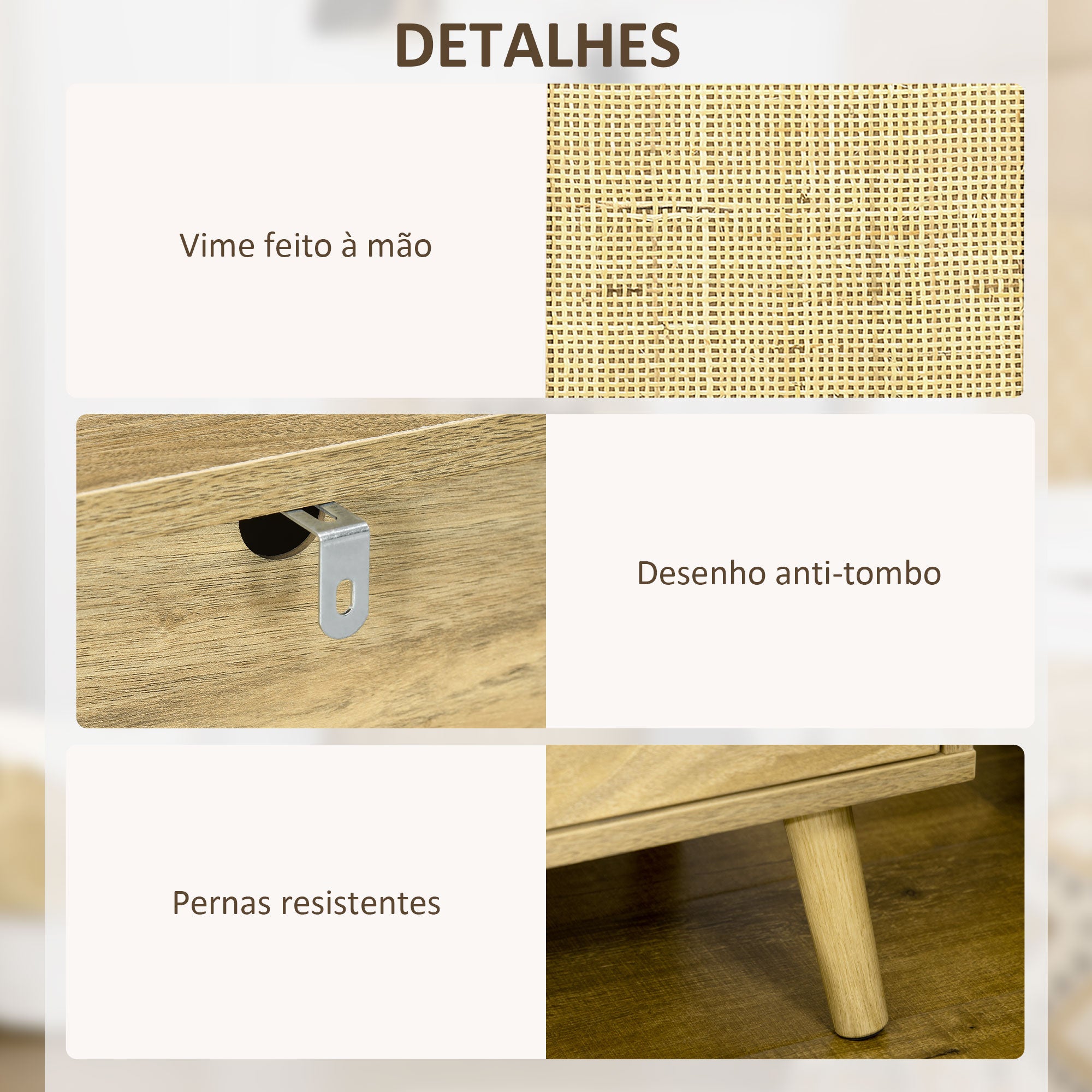 Mesa de Cabeceira com Porta de Vime Cor de Madeira Natural 39x35x60cm