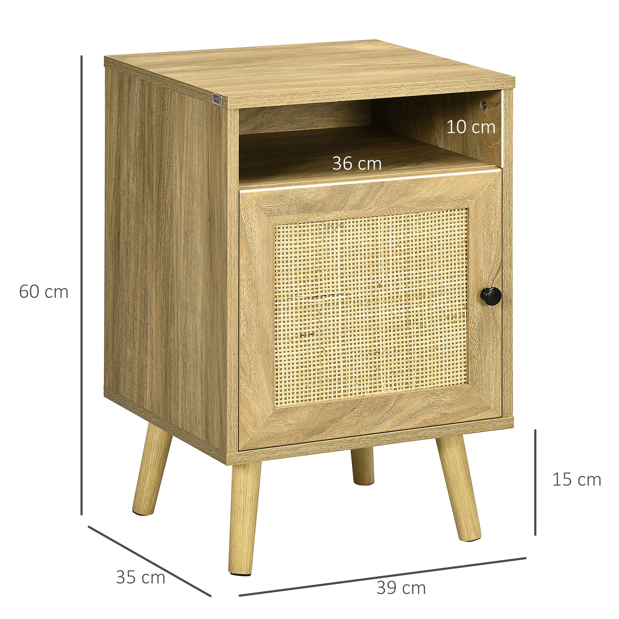 Mesa de Cabeceira com Porta de Vime Cor de Madeira Natural 39x35x60cm