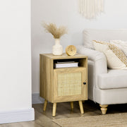 Mesa de Cabeceira com Porta de Vime – 39x35x60cm – Cor de Madeira Natural – Melamina e Vime