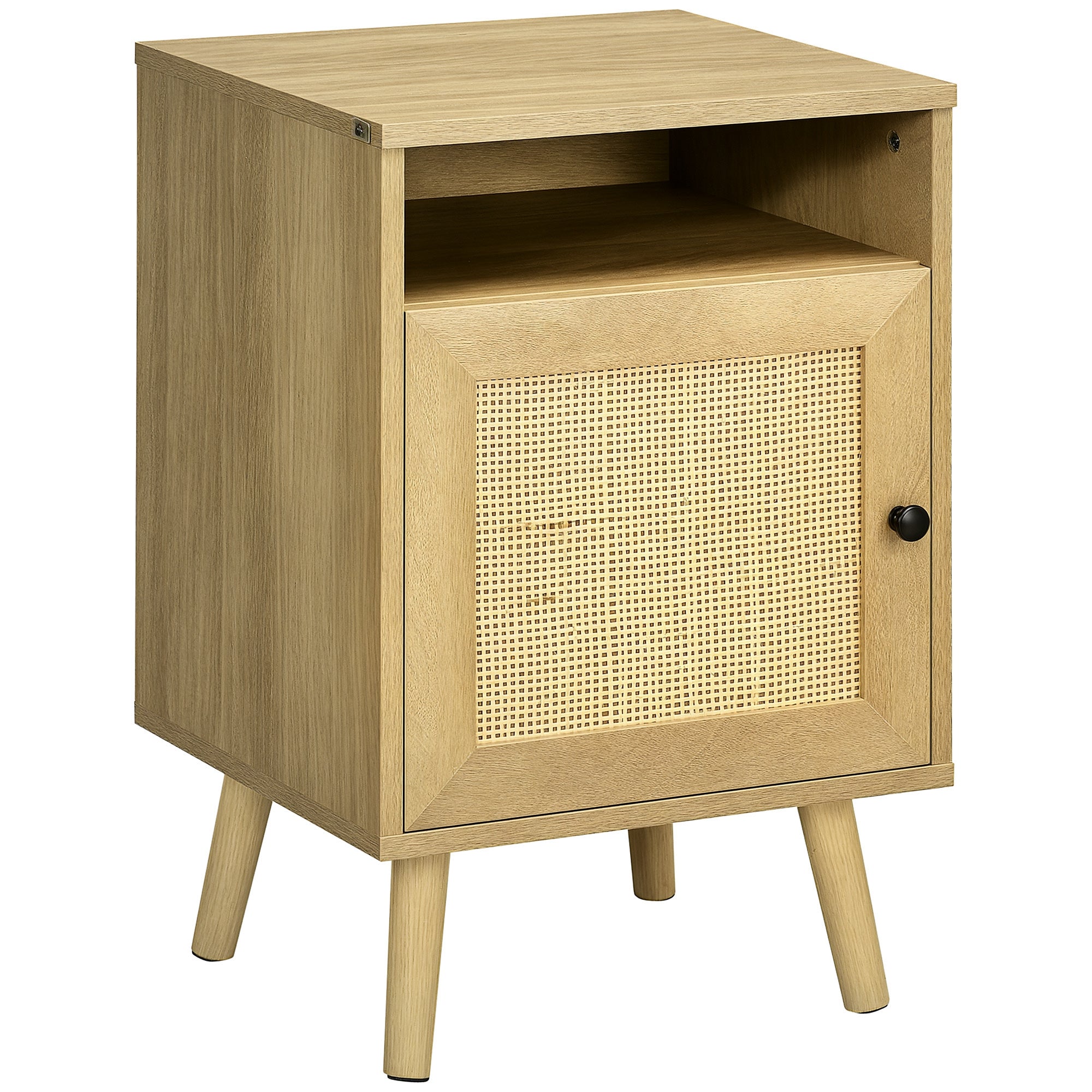 Mesa de Cabeceira com Porta de Vime Cor de Madeira Natural 39x35x60cm