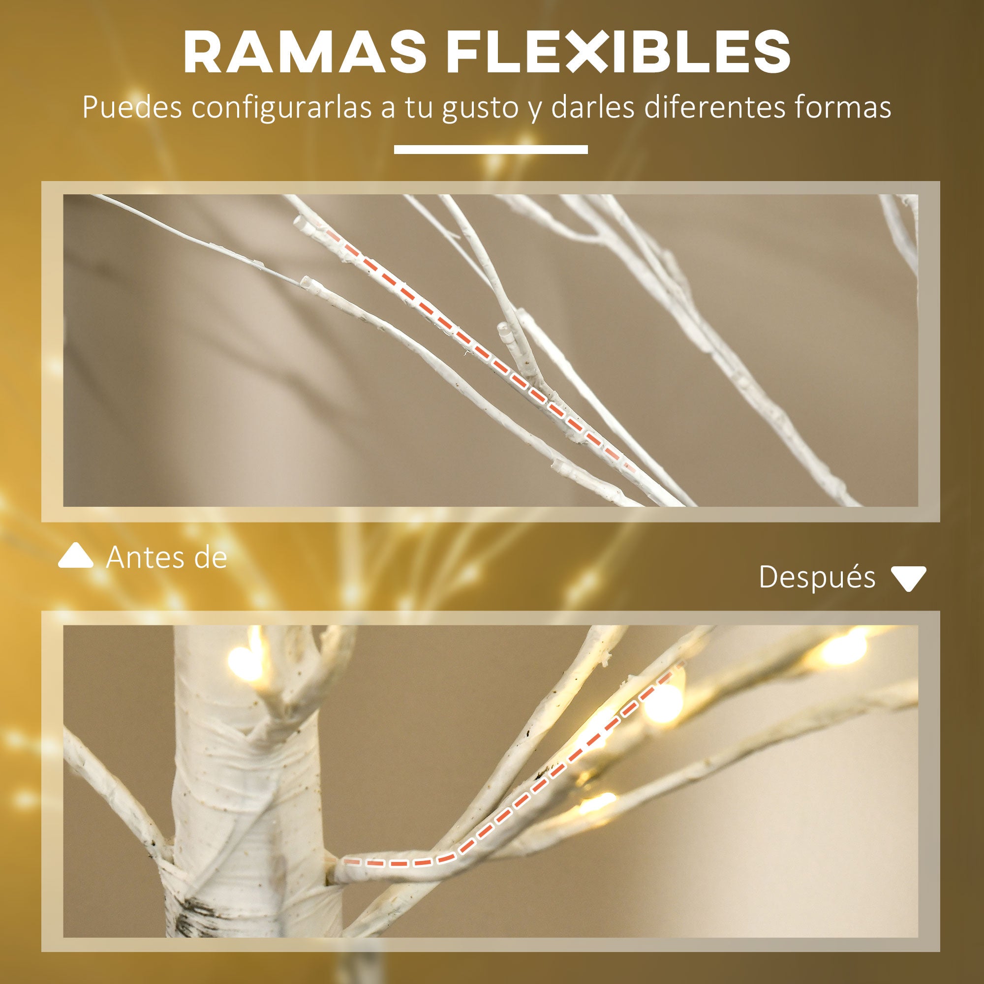 Árvore de Bétula Branca 180cm com 96 Luzes LED Branco Quente - 22x22x180 cm