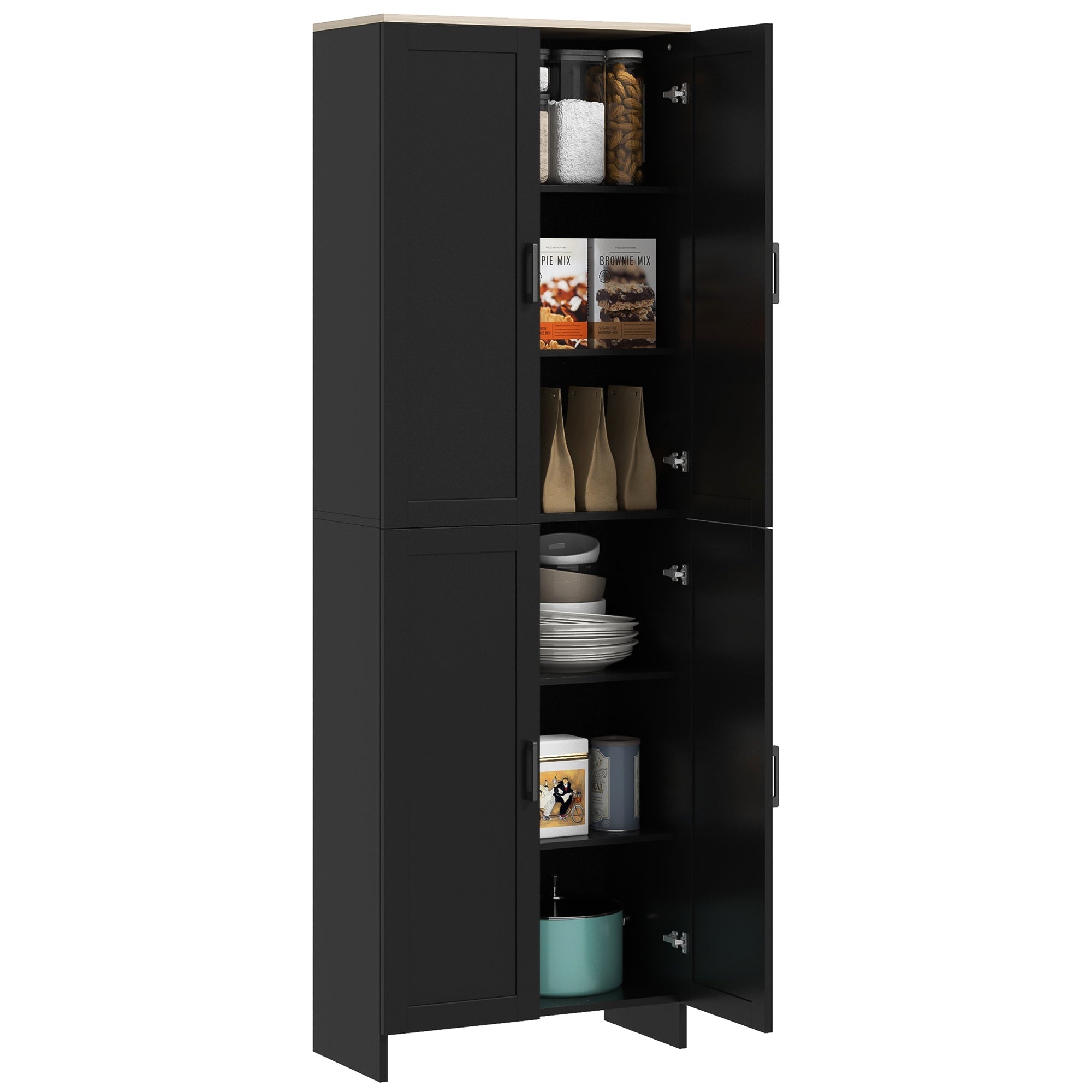 Armário de Cozinha com 4 Portas e Prateleiras Ajustáveis 60x30x170,5 cm - Preto
