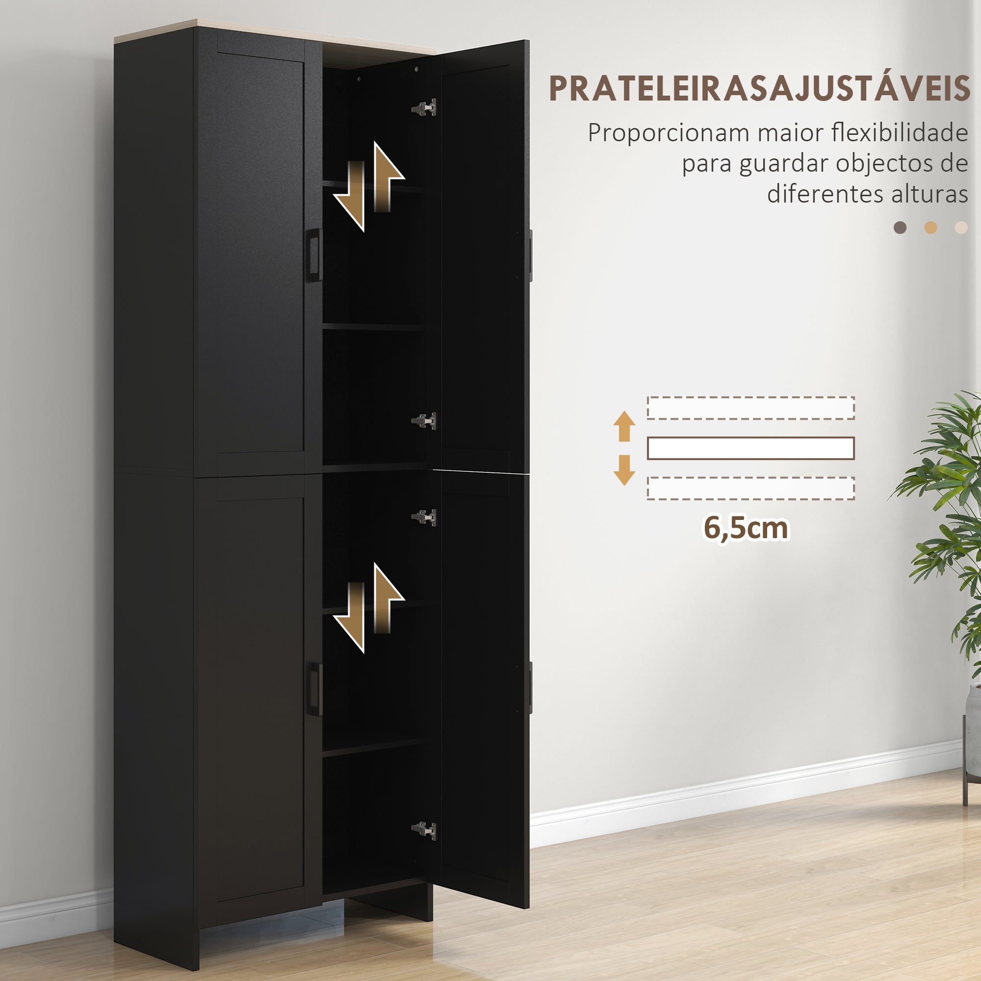 Armário de Cozinha com 4 Portas e Prateleiras Ajustáveis 60x30x170,5 cm - Preto