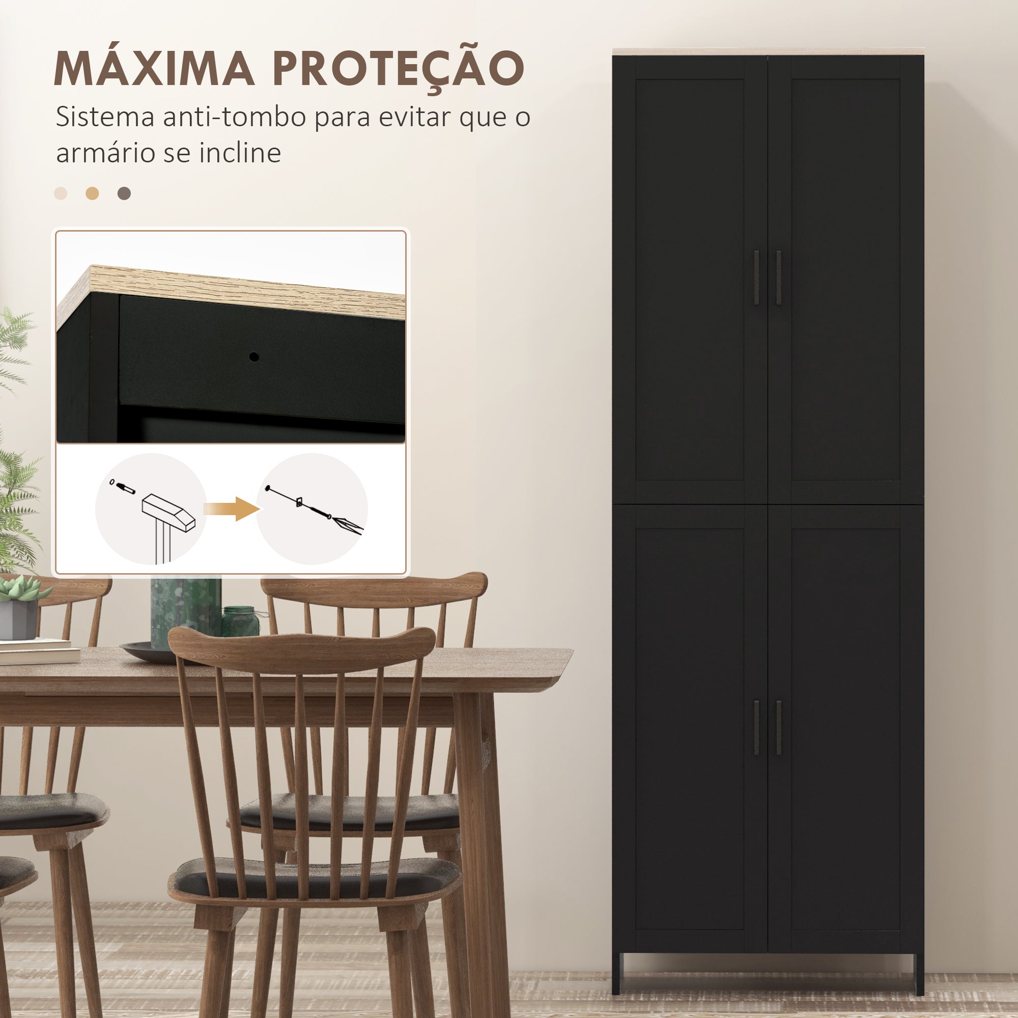 Armário de Cozinha com 4 Portas e Prateleiras Ajustáveis 60x30x170,5 cm - Preto