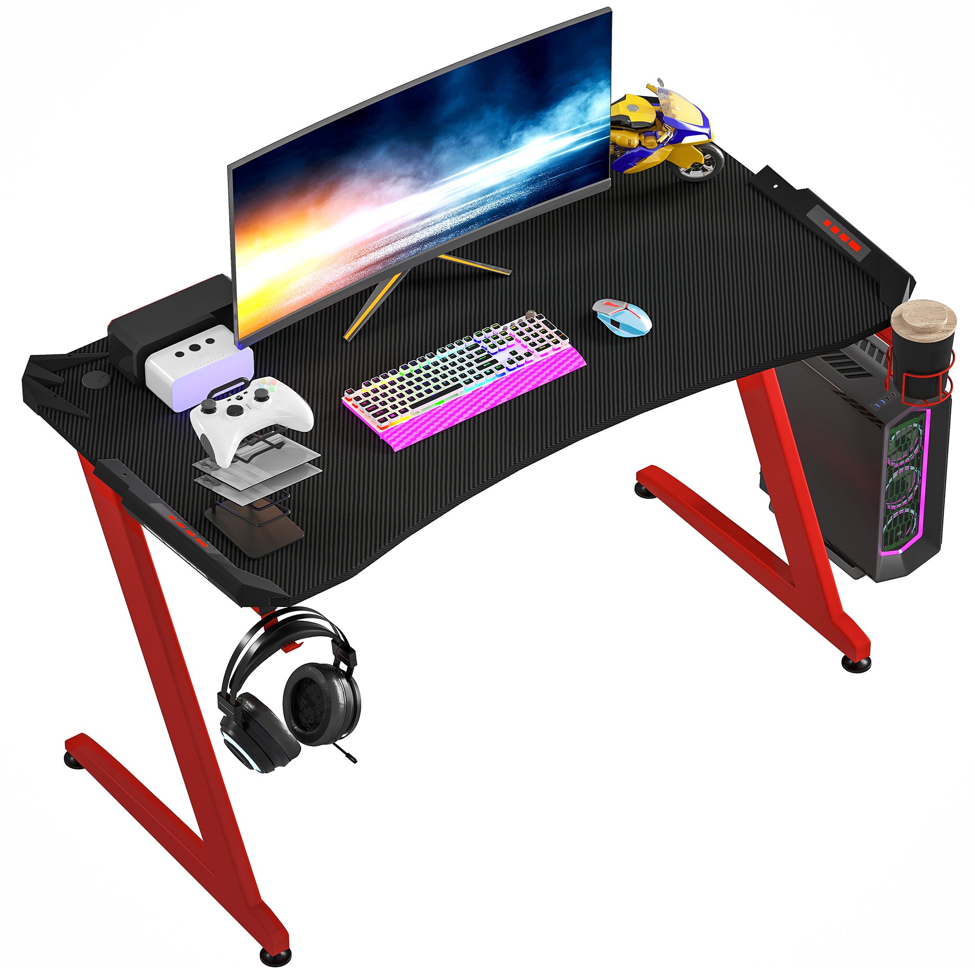 Secretária Gaming Ergonômica 120x66x76cm Preto e Vermelho