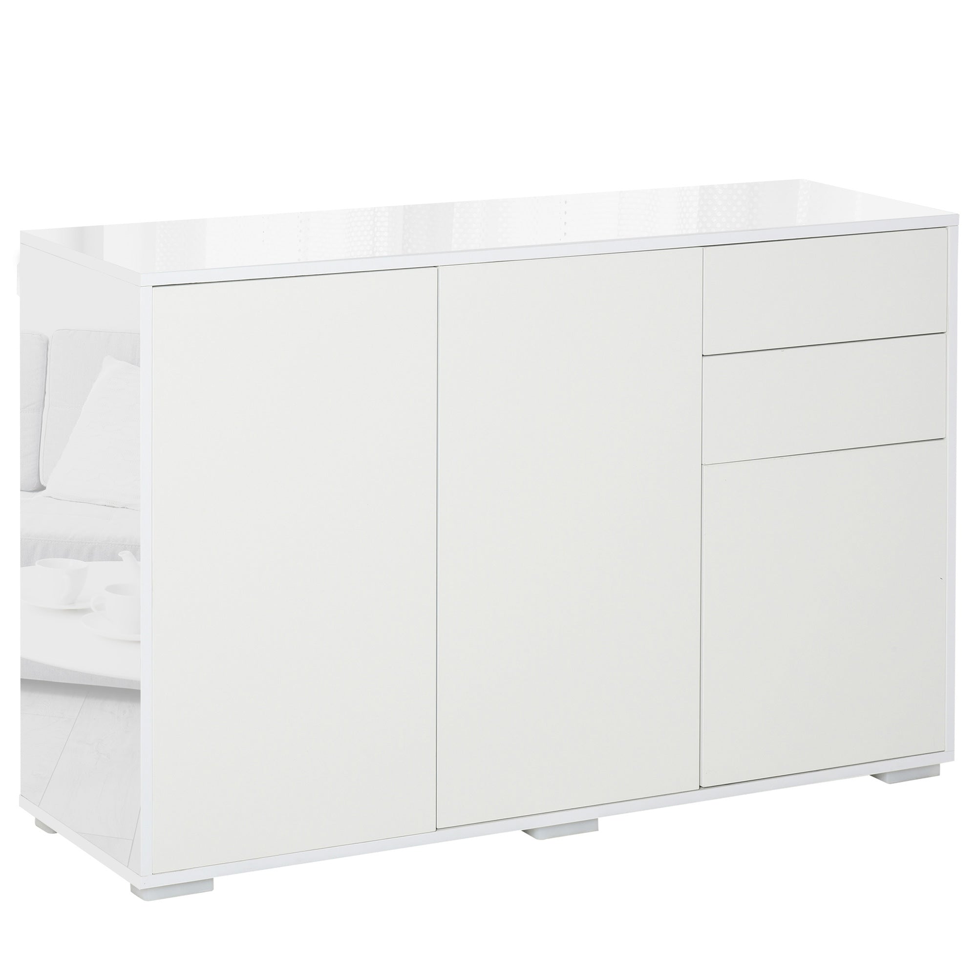 Aparador de Sala de Estar 117x36x74cm Branco de Alto Brilho