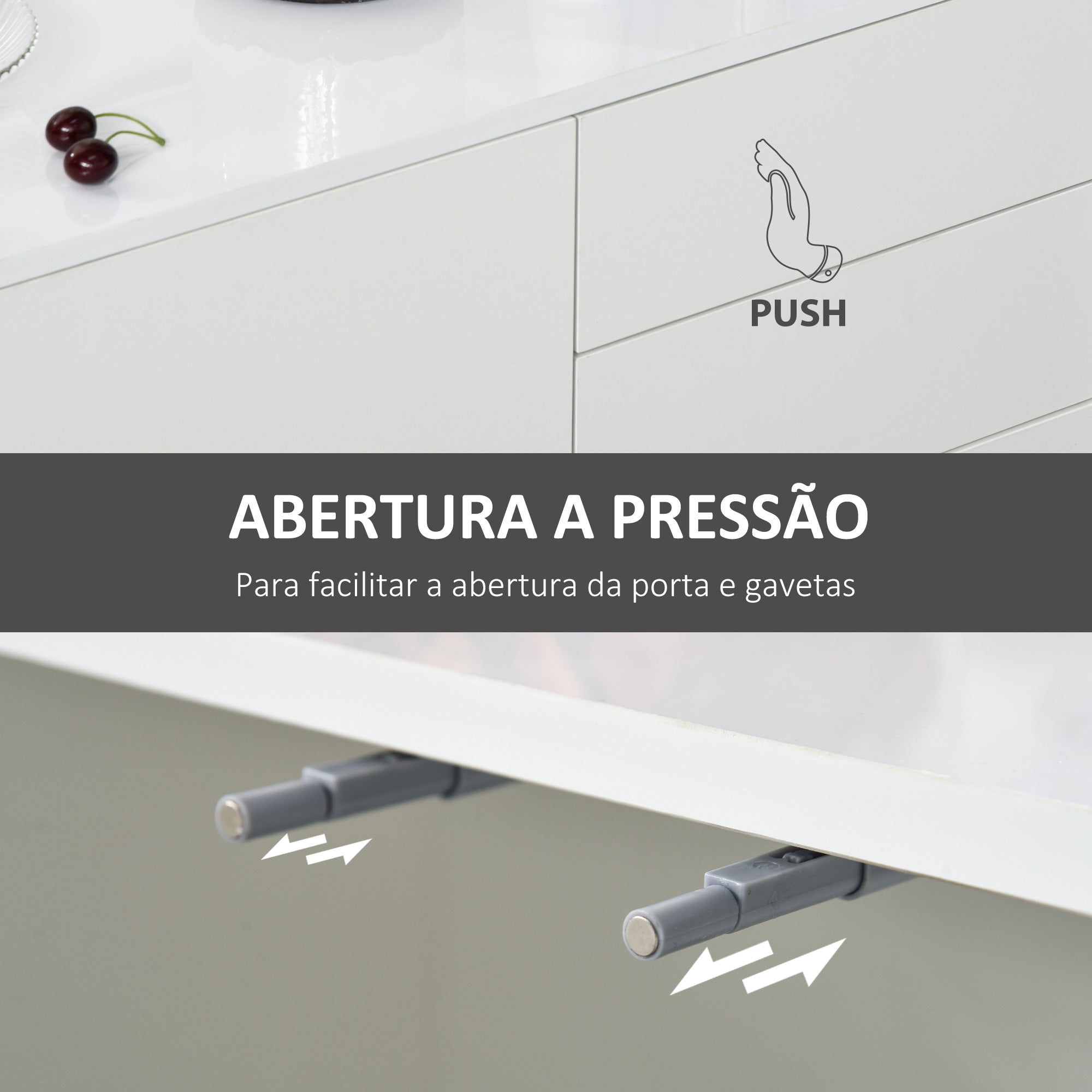 Aparador de Sala de Estar 117x36x74cm Branco de Alto Brilho