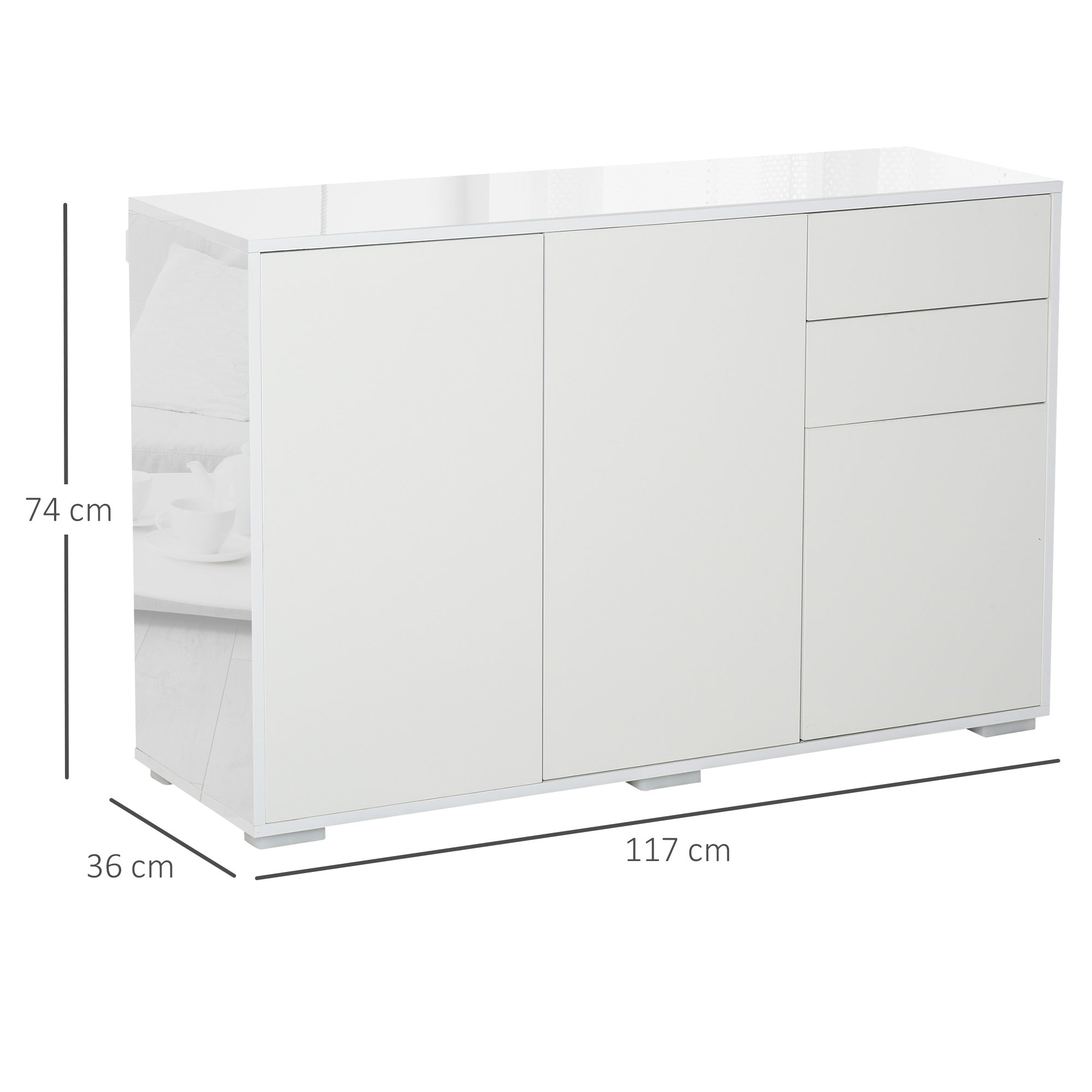Aparador de Sala de Estar 117x36x74cm Branco de Alto Brilho