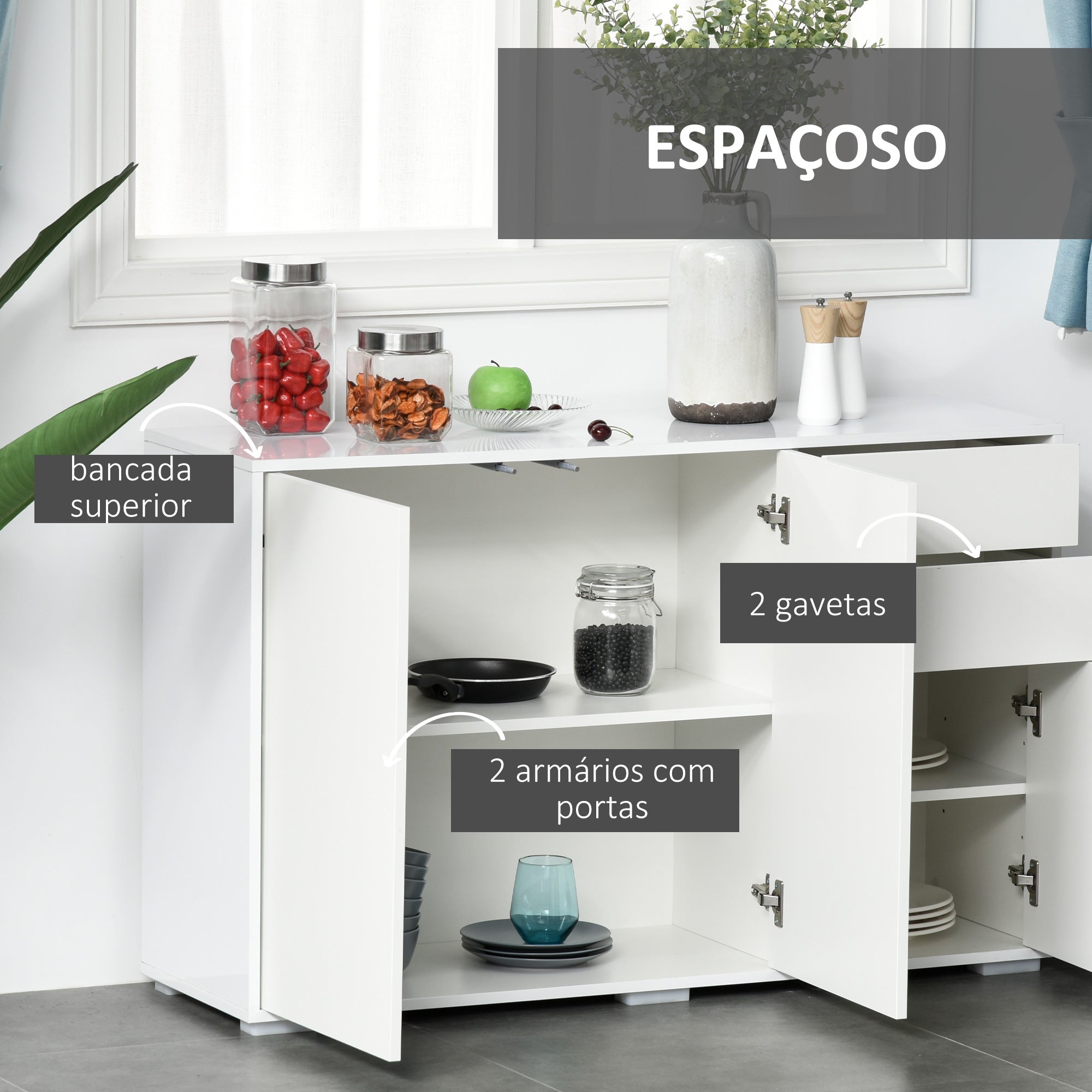 Aparador de Sala de Estar 117x36x74cm Branco de Alto Brilho