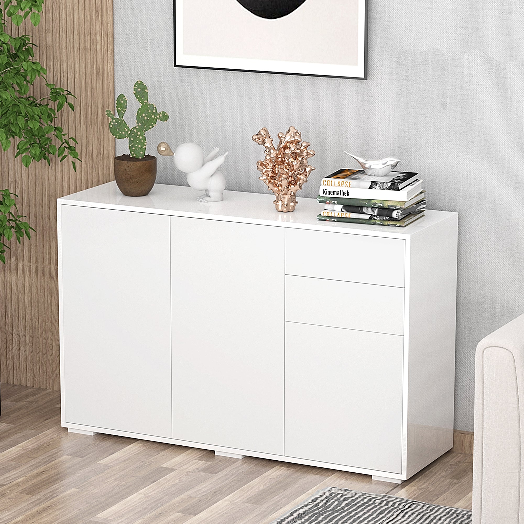 Aparador de Sala de Estar 117x36x74cm Branco de Alto Brilho