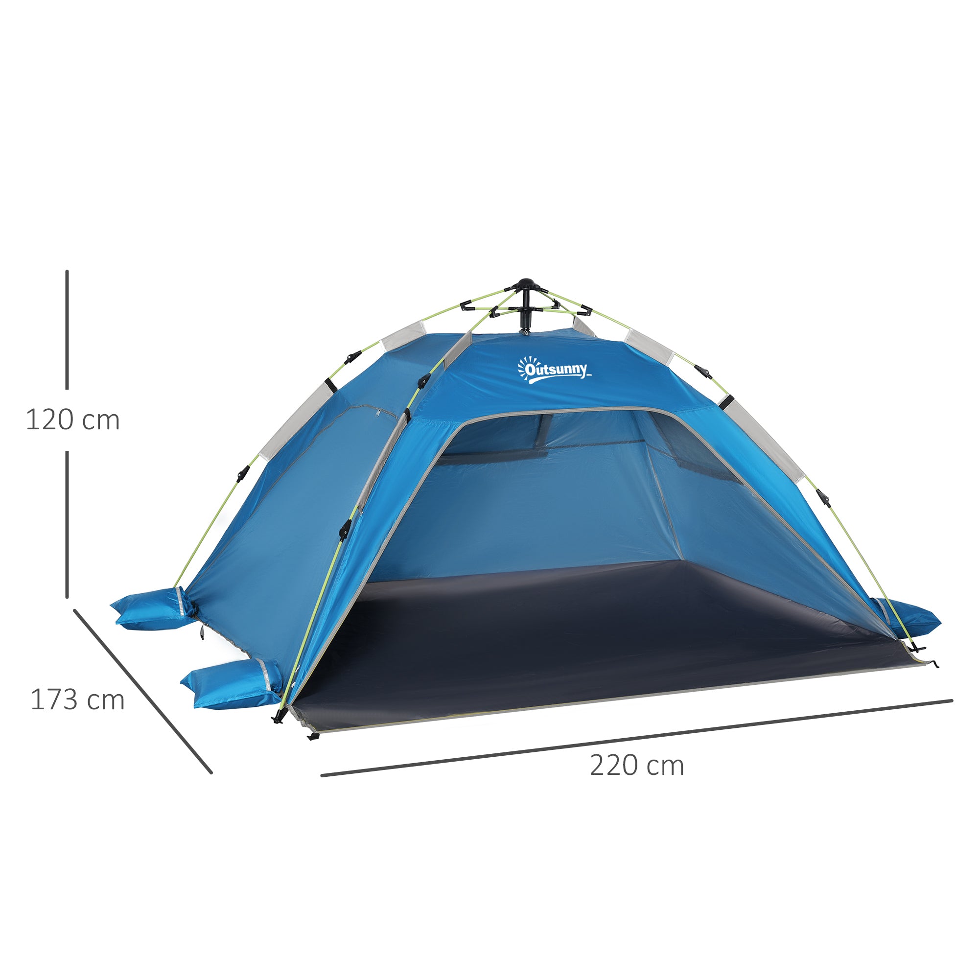 Tenda de Praia Dobrável Pop-up – 220x173x120 cm – Azul – Poliéster