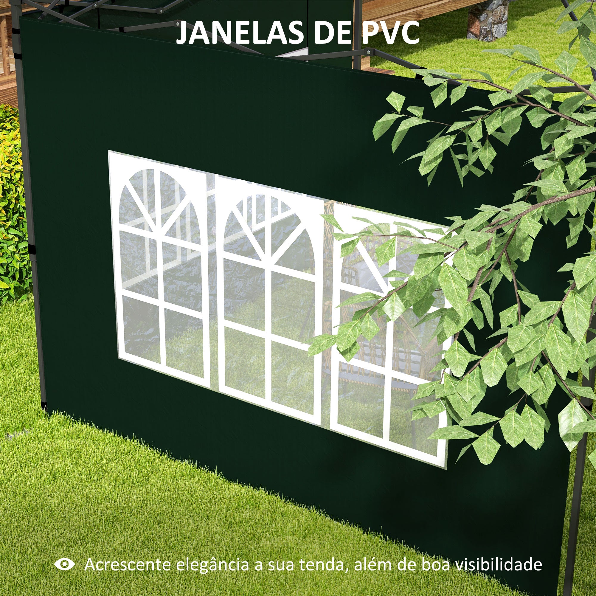 Conjunto de 2 Paredes Laterais para Tendas 3x3m e 3x6m - Verde Escuro 293x193 cm