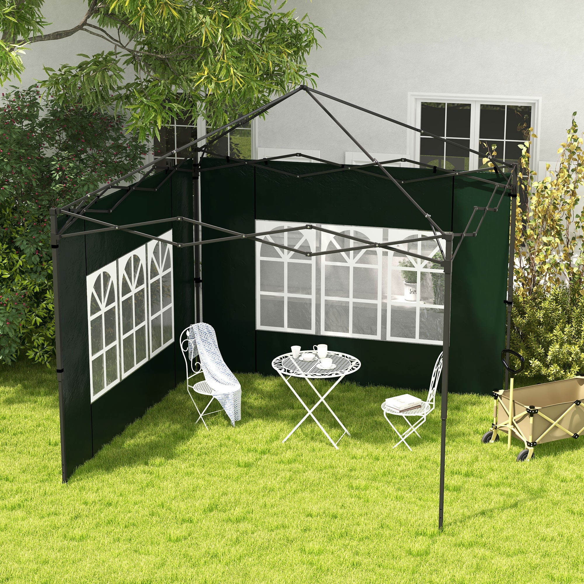Conjunto de 2 Paredes Laterais para Tendas 3x3m e 3x6m - Verde Escuro 293x193 cm