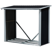 Abrigo de Lenha de Aço Galvanizado 182x89x136/148cm - Cinzento