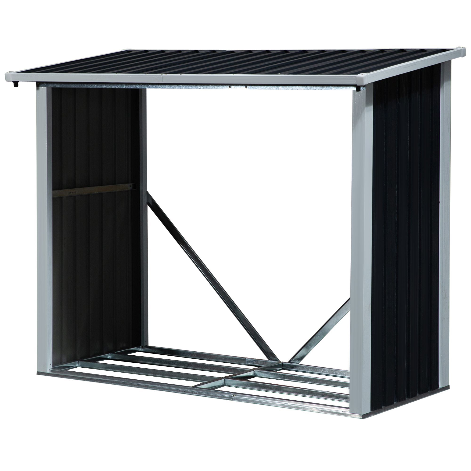 Abrigo de Lenha de Aço Galvanizado 182x89x136/148cm - Cinzento