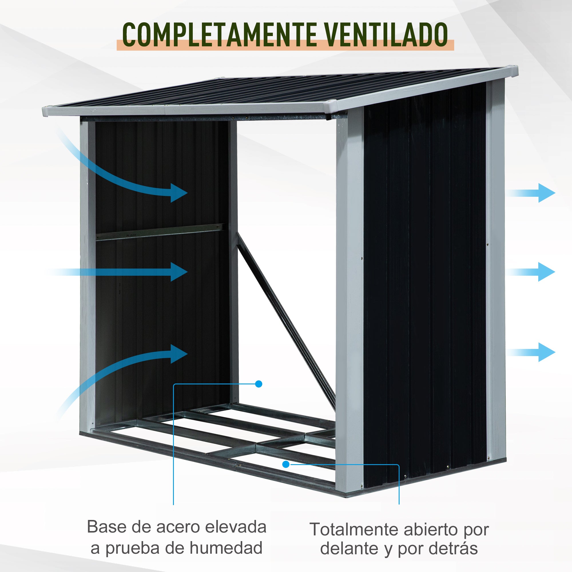 Abrigo de Lenha de Aço Galvanizado 182x89x136/148cm - Cinzento