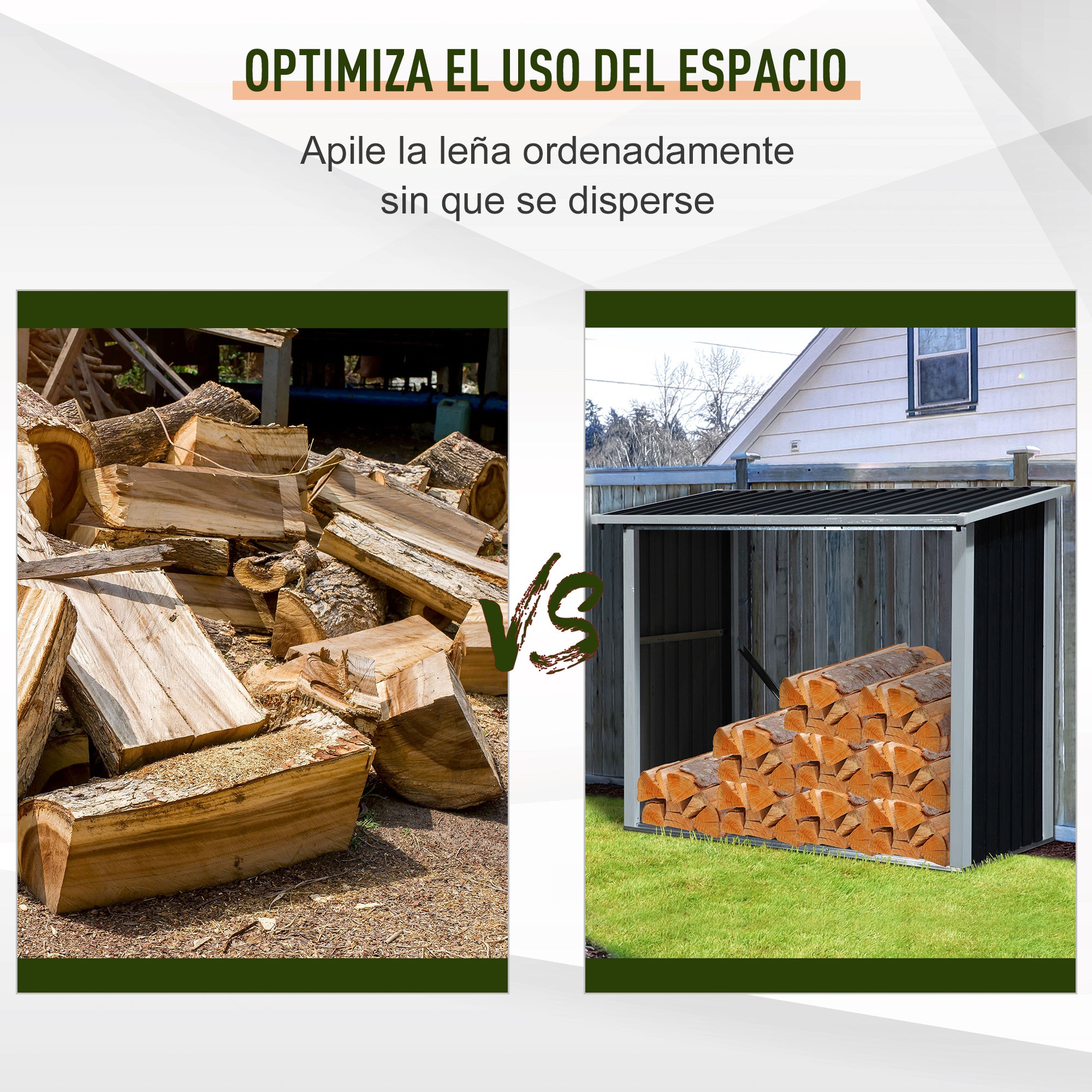 Abrigo de Lenha de Aço Galvanizado 182x89x136/148cm - Cinzento