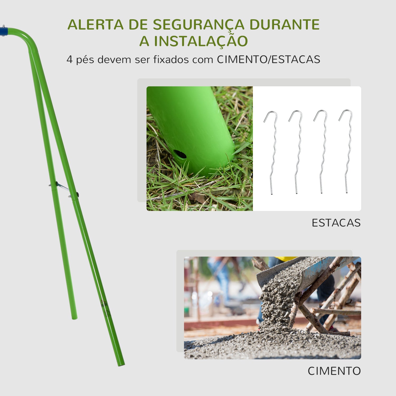 Conjunto de Baloiços de Jardim – 280x140x178 cm – Verde – Metal e PE