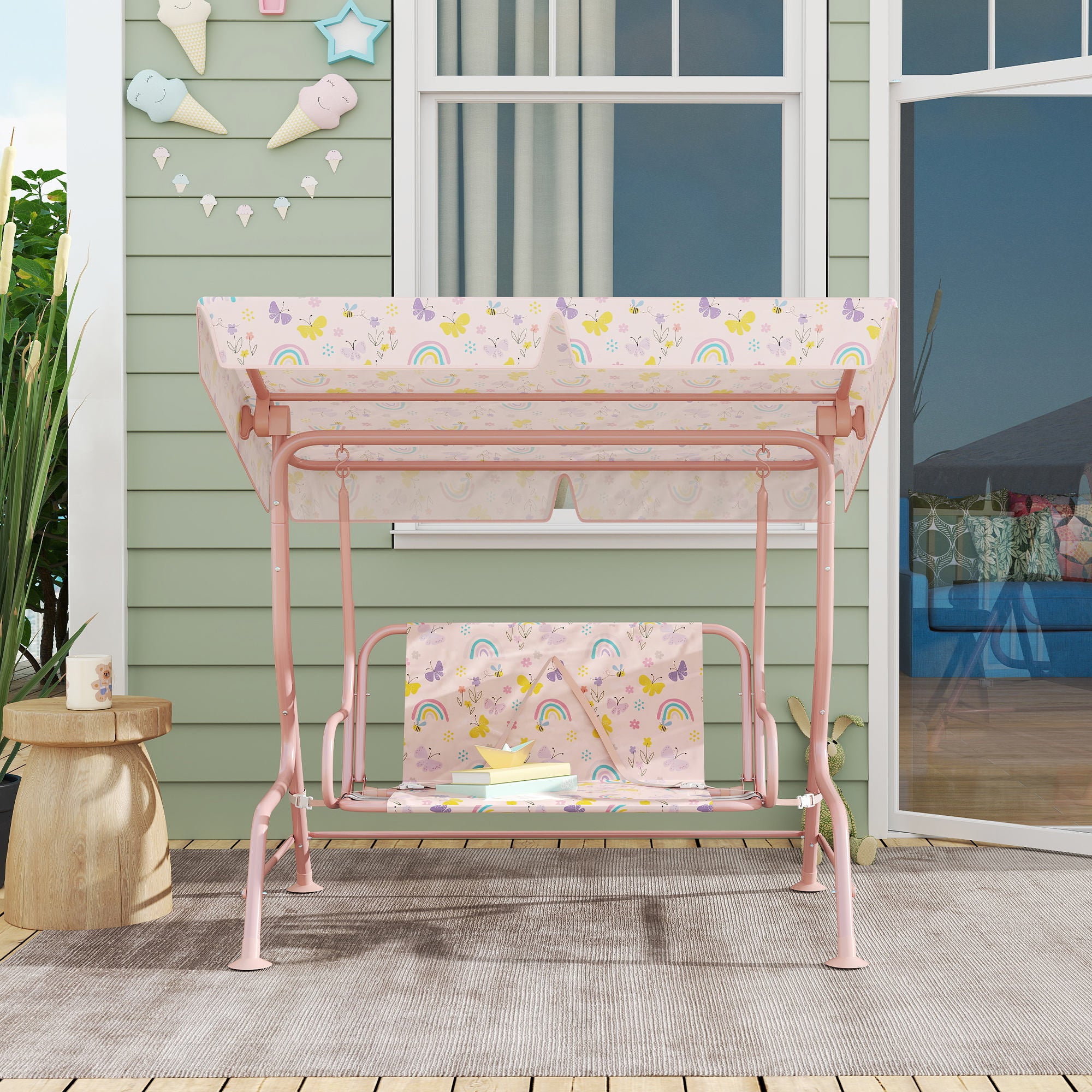 Baloiço de Jardim Infantil Rosa 120x112x75 cm