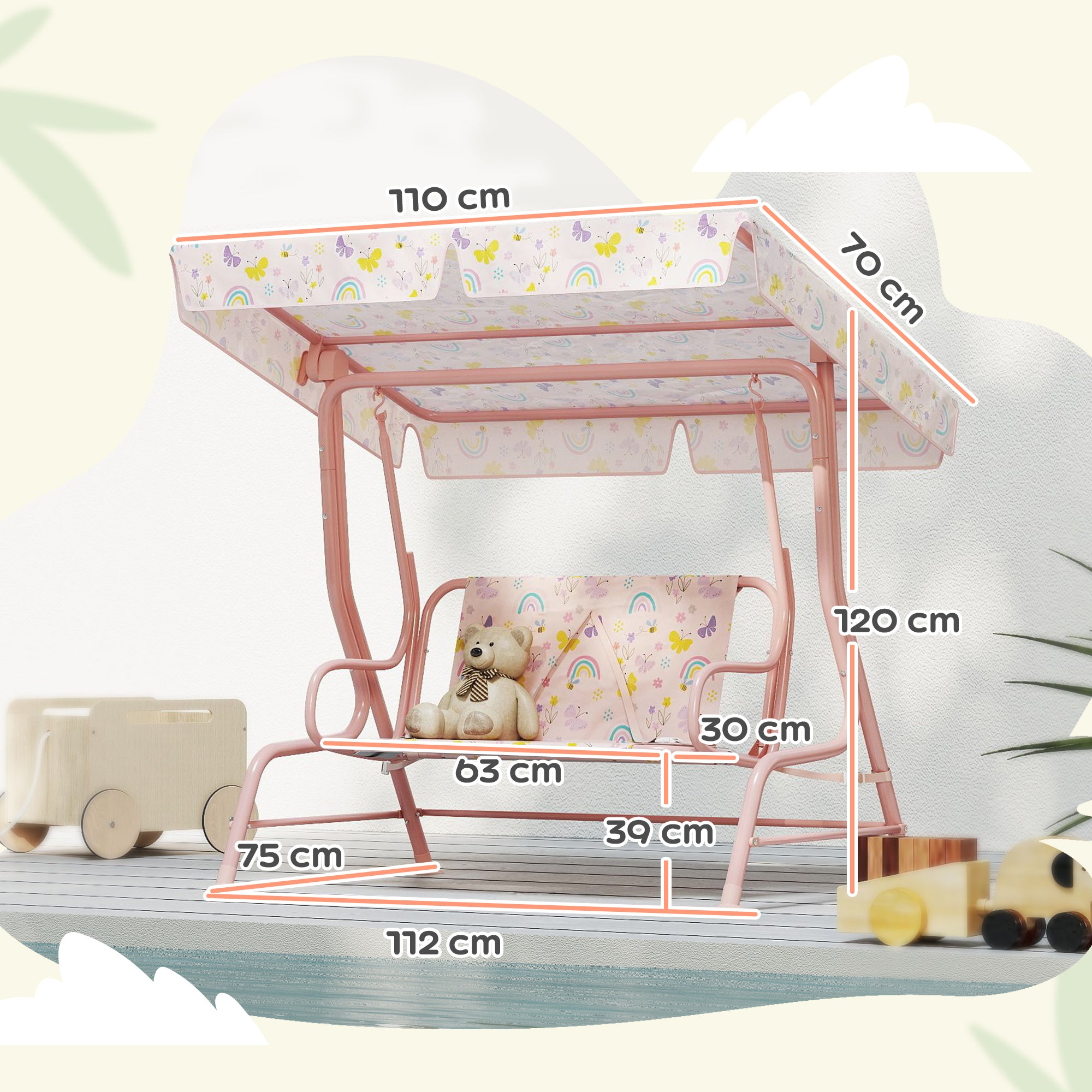 Baloiço de Jardim Infantil Rosa 120x112x75 cm