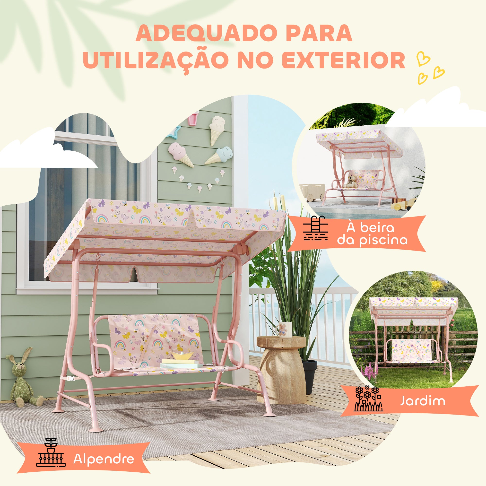 Baloiço de Jardim Infantil Rosa 120x112x75 cm