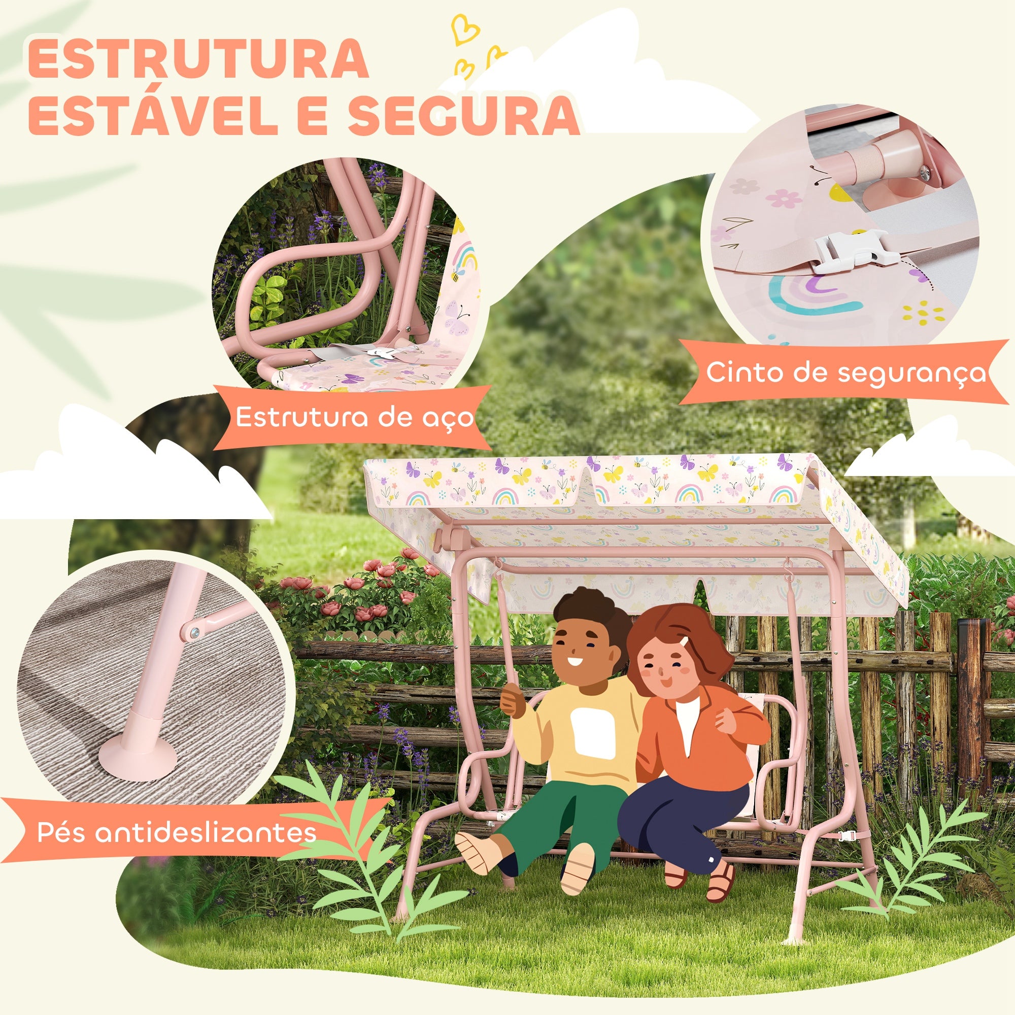 Baloiço de Jardim Infantil Rosa 120x112x75 cm