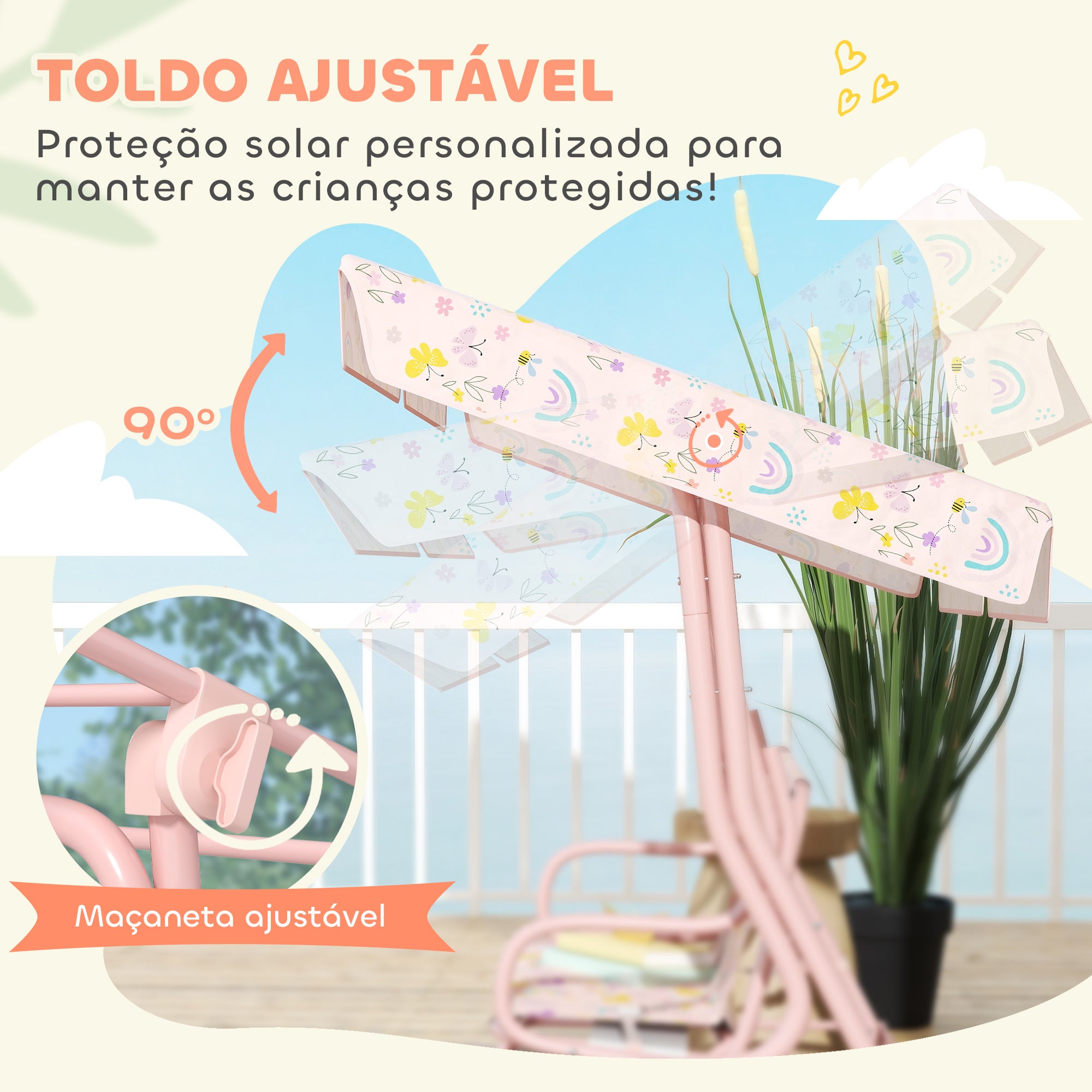 Baloiço de Jardim Infantil Rosa 120x112x75 cm