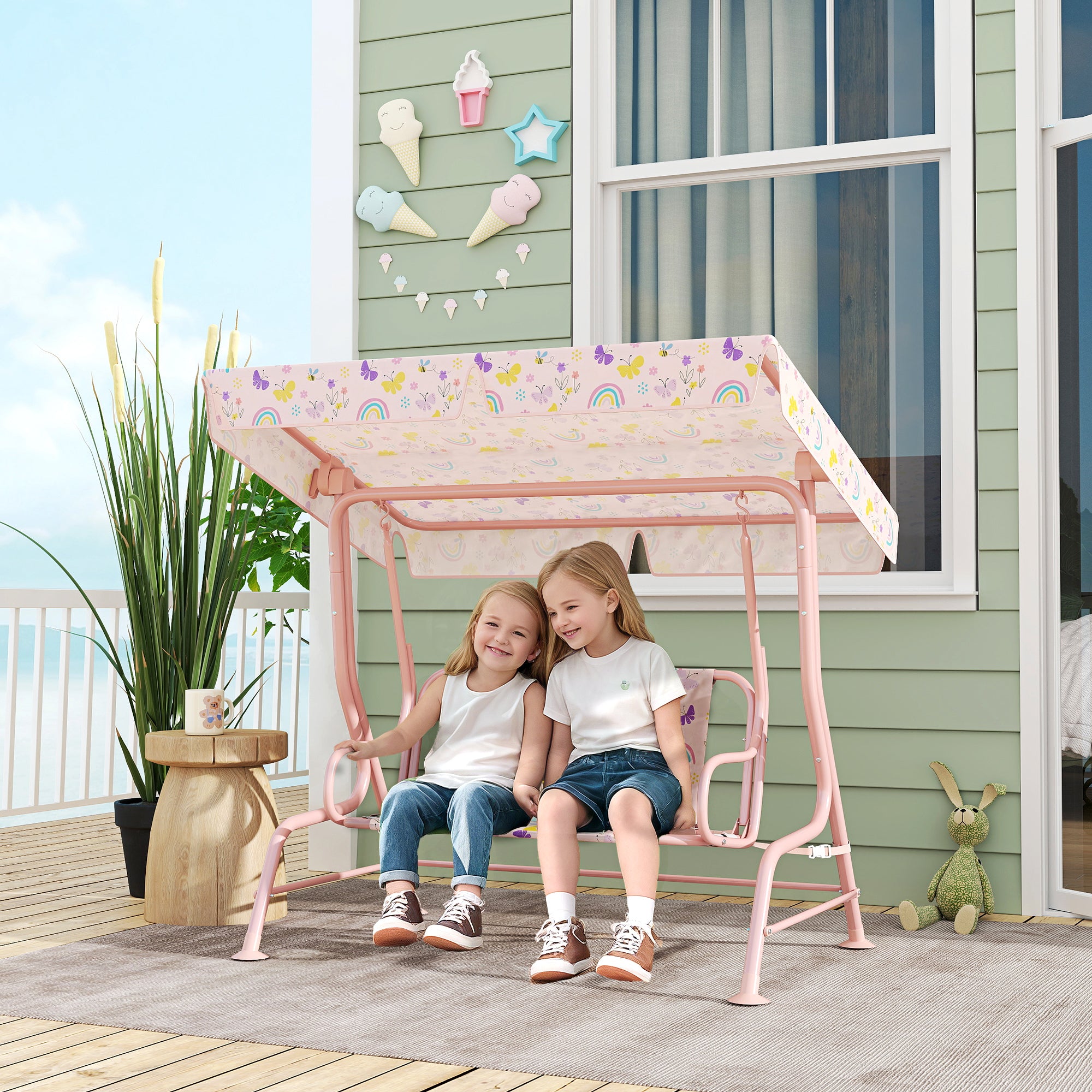 Baloiço de Jardim Infantil Rosa 120x112x75 cm