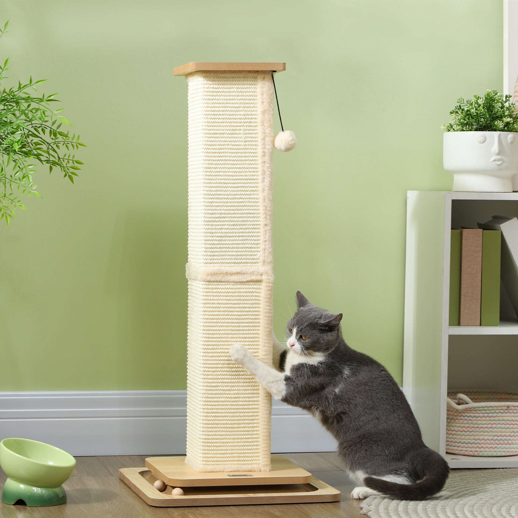 Poste Arranhador para Gatos 39,5x39,5x87 cm Bege e Madeira