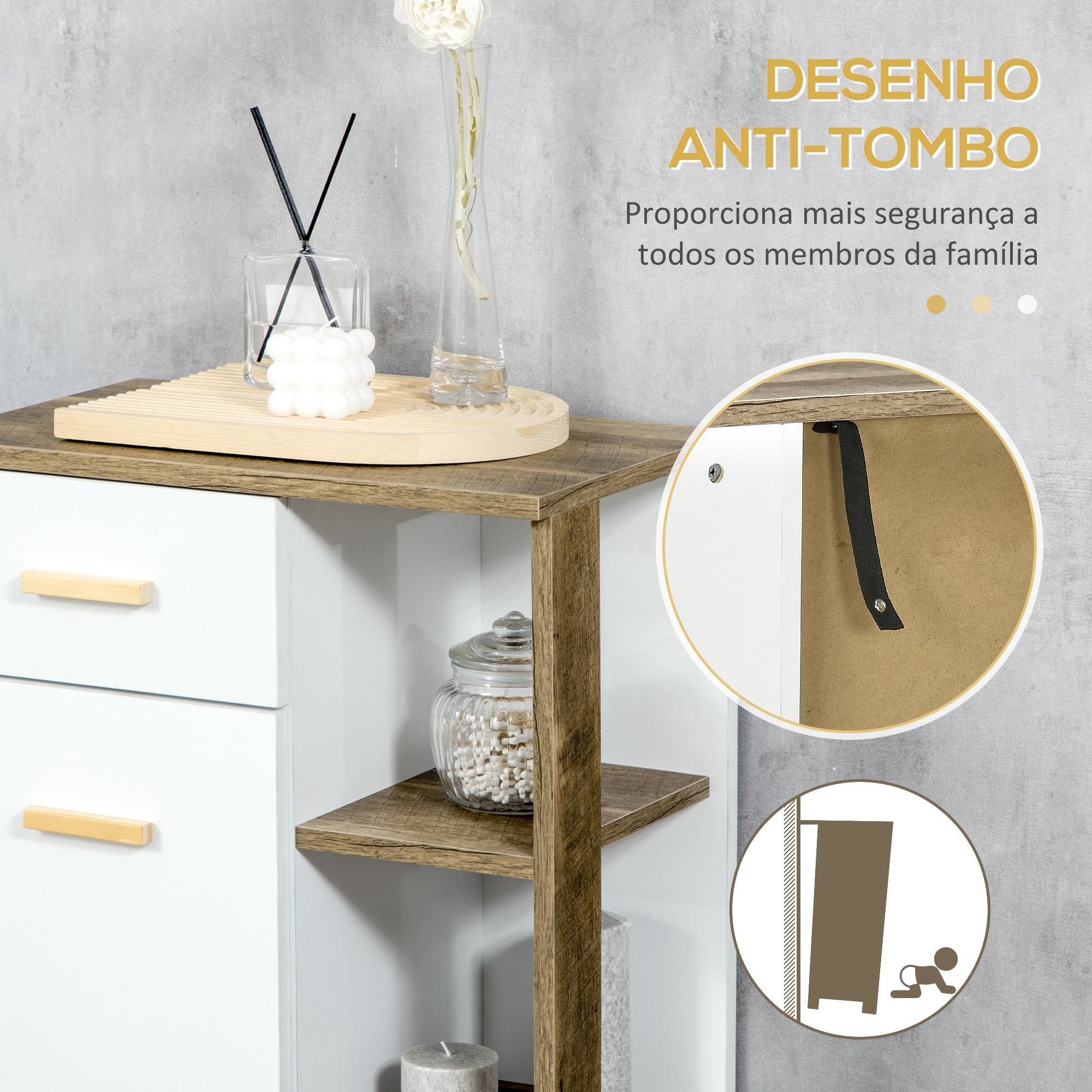 Armário Auxiliar Casa de Banho Branco e Madeira 50x30x89cm
