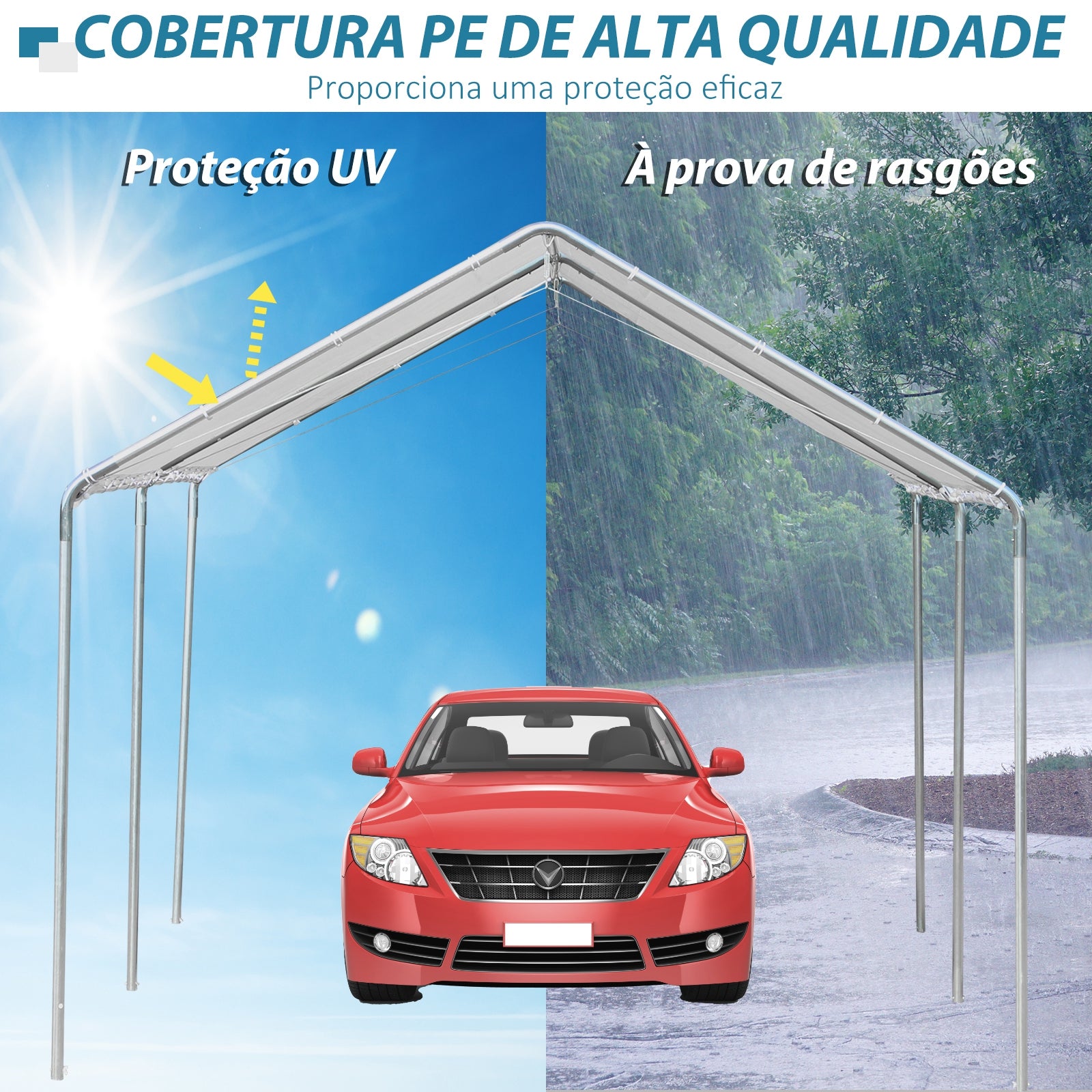 Abrigo para Carros – 294x595x260 cm – Branco – Aço galvanizado e Tecido PE