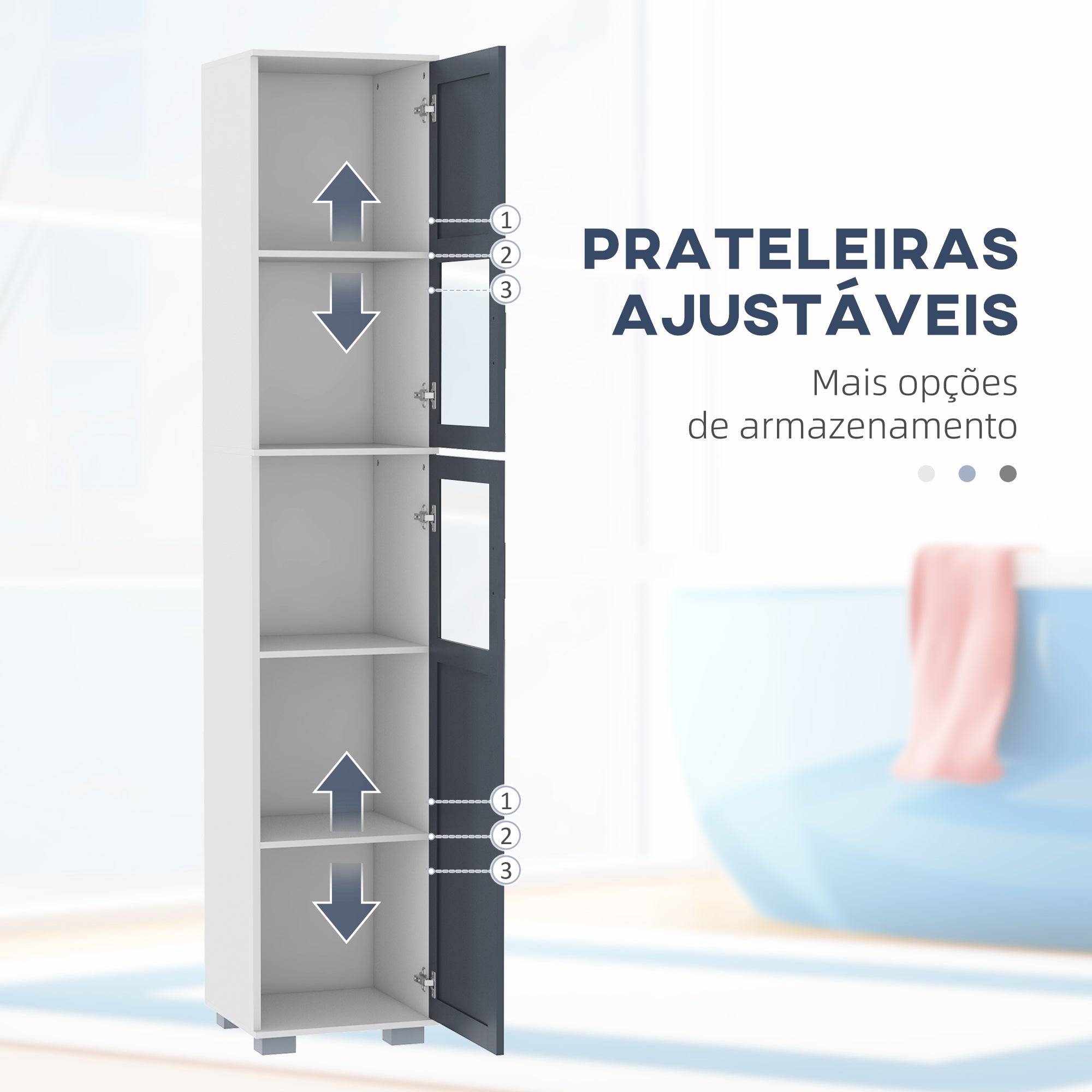 Coluna Casa de Banho Móvel Auxiliar 37x35x190 cm Branco e Cinza