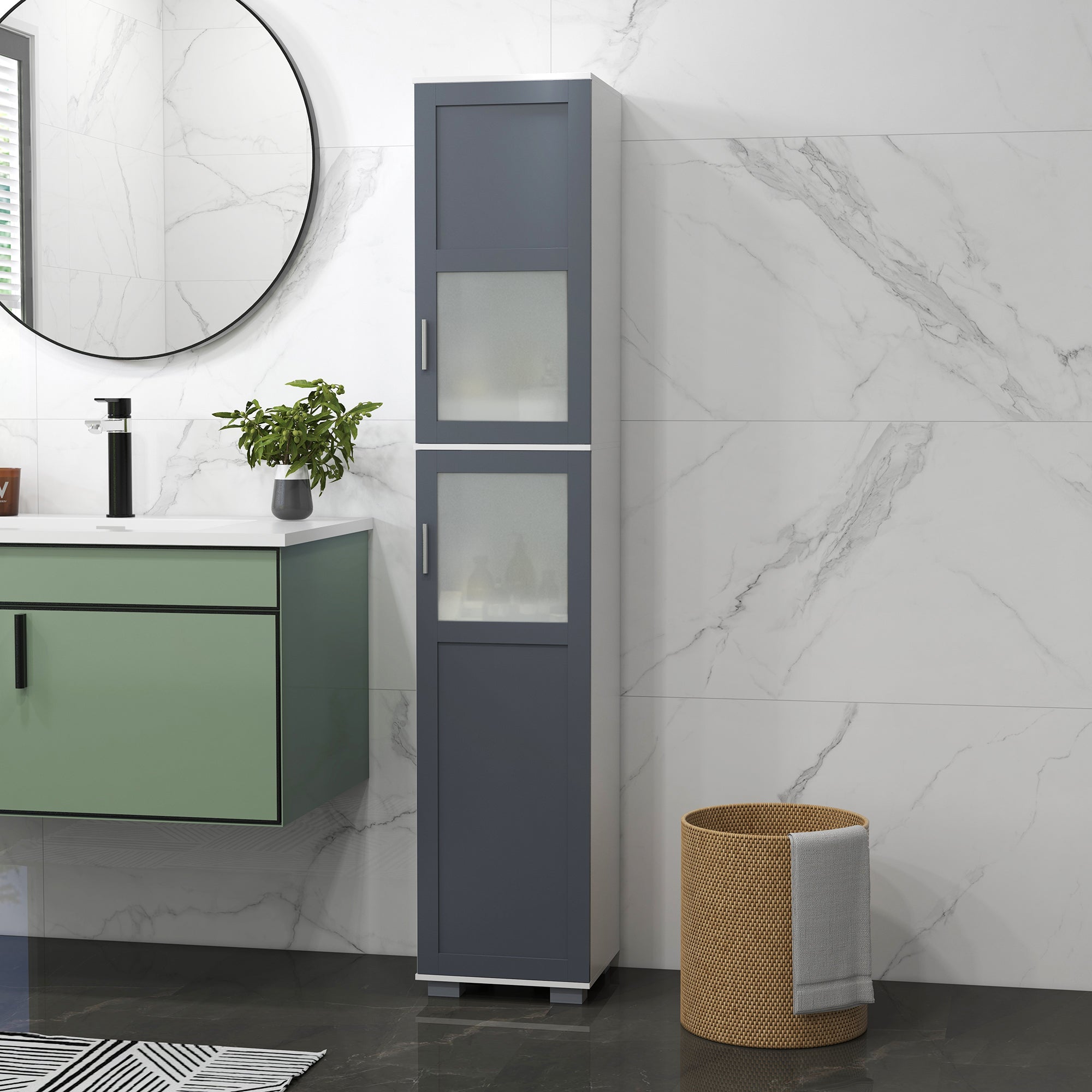 Coluna Casa de Banho Móvel Auxiliar 37x35x190 cm Branco e Cinza