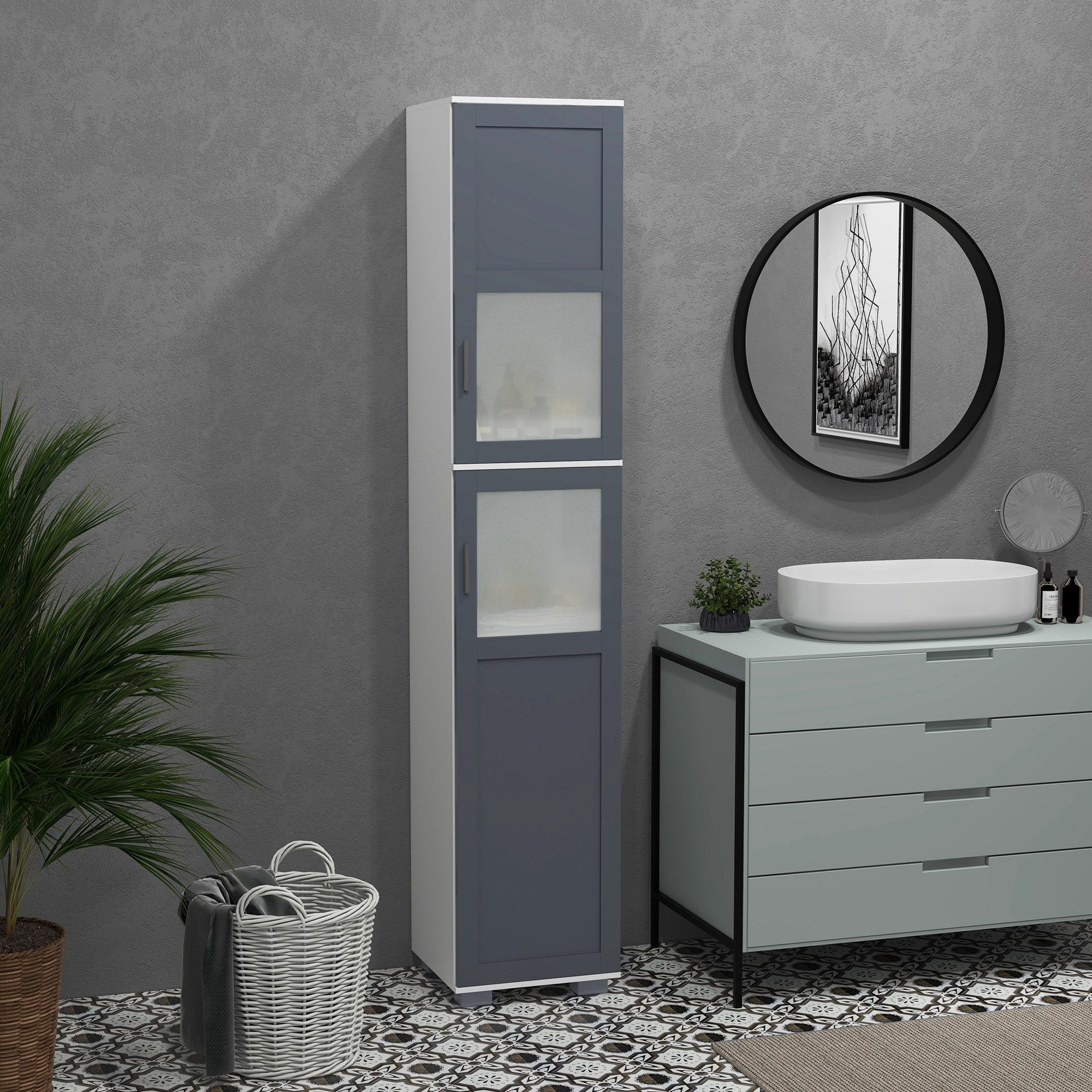 Coluna Casa de Banho Móvel Auxiliar 37x35x190 cm Branco e Cinza
