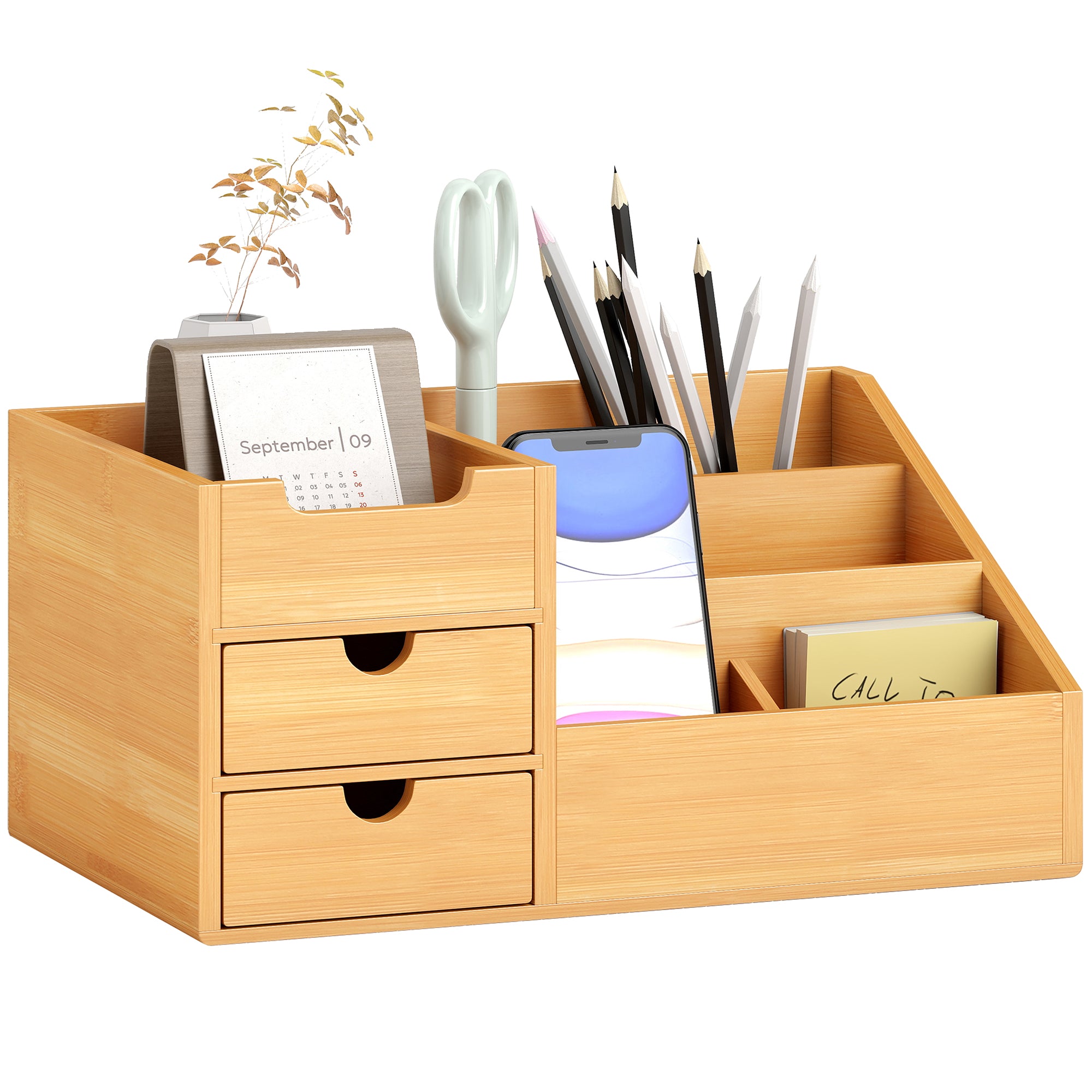 Organizador de Mesa de Bambu 33x20,5x15,5 cm - Cor Madeira Natural