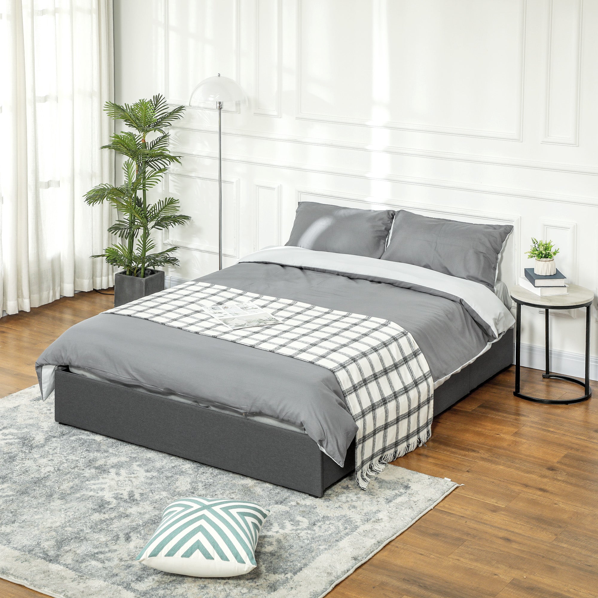 Estrutura de Cama Dupla 145x194x28 cm Cinzento