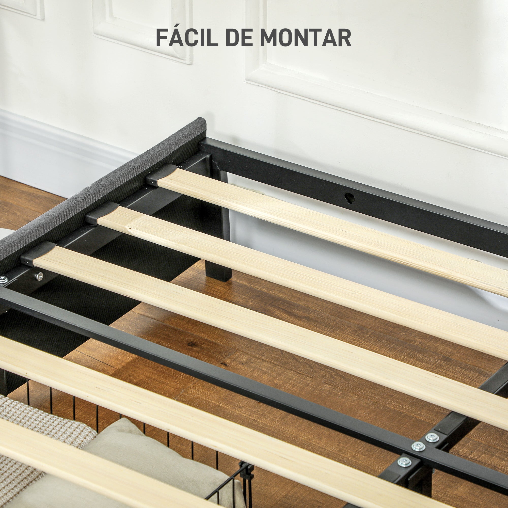Estrutura de Cama Dupla 145x194x28 cm Cinzento