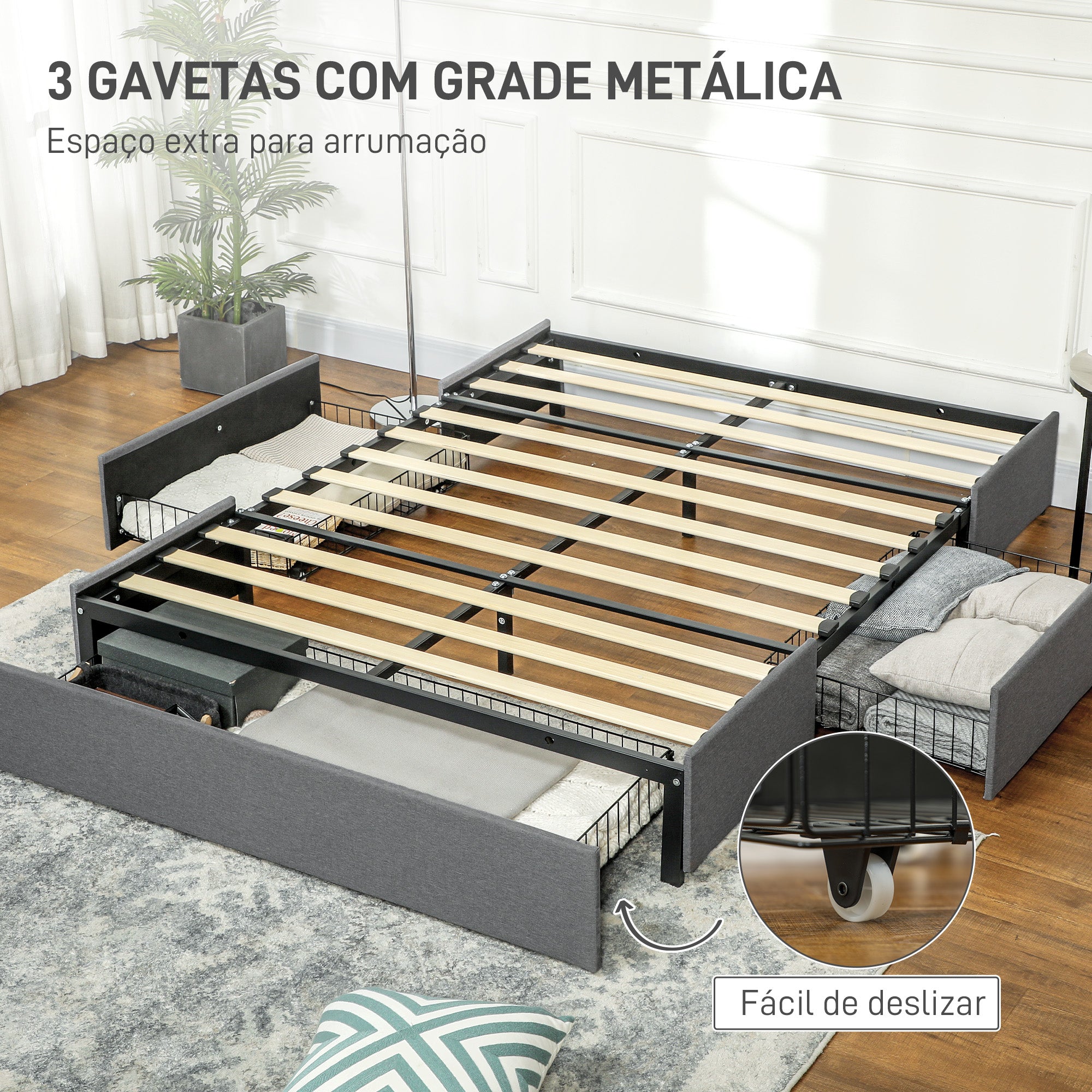 Estrutura de Cama Dupla 145x194x28 cm Cinzento
