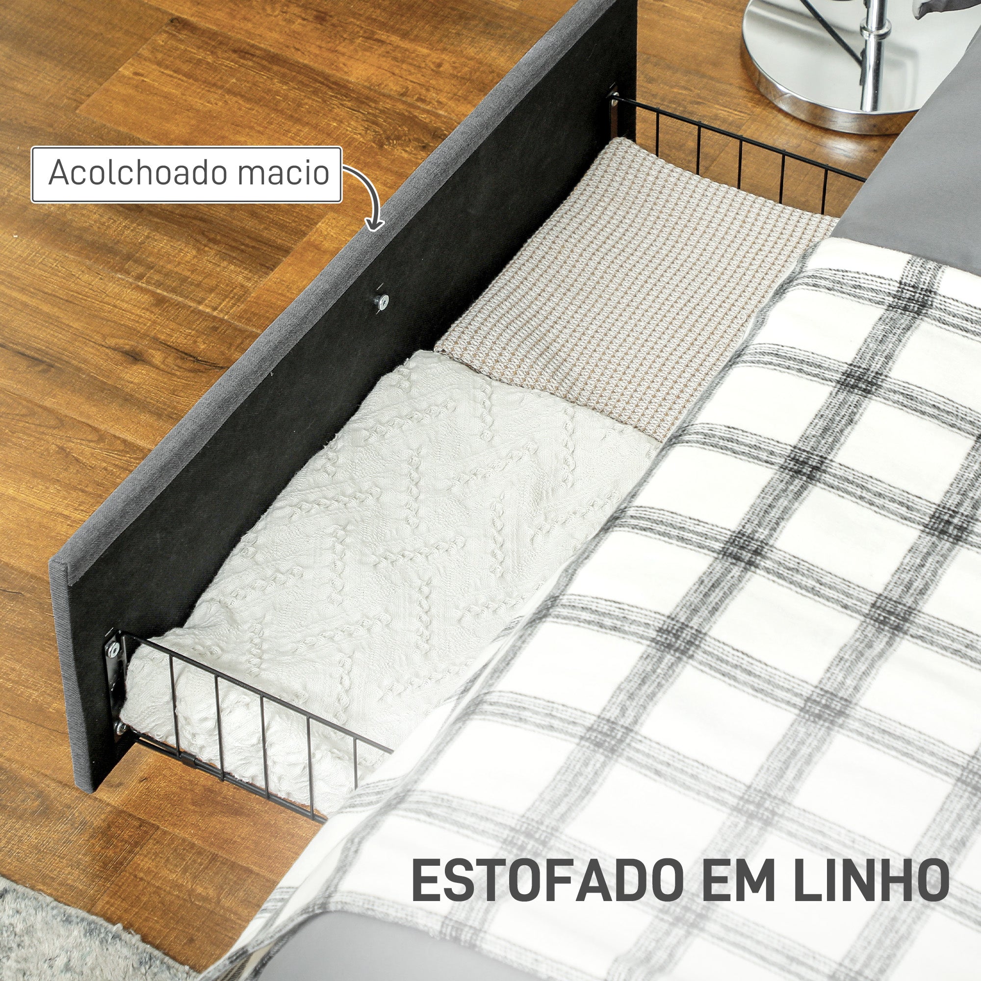 Estrutura de Cama Dupla 145x194x28 cm Cinzento