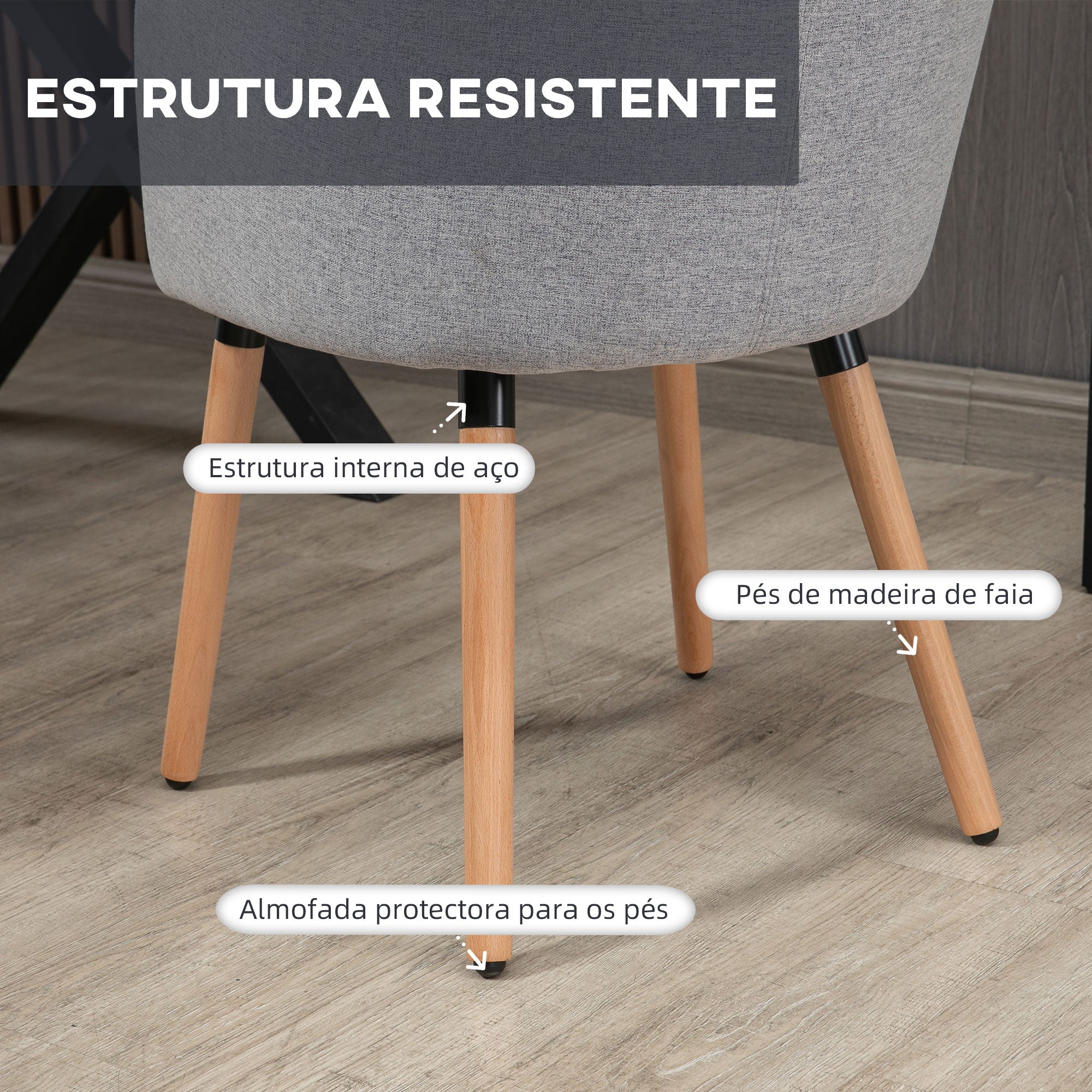 Cadeira Estofada em Linho Sintético – 57x56x72cm – Cinza Claro