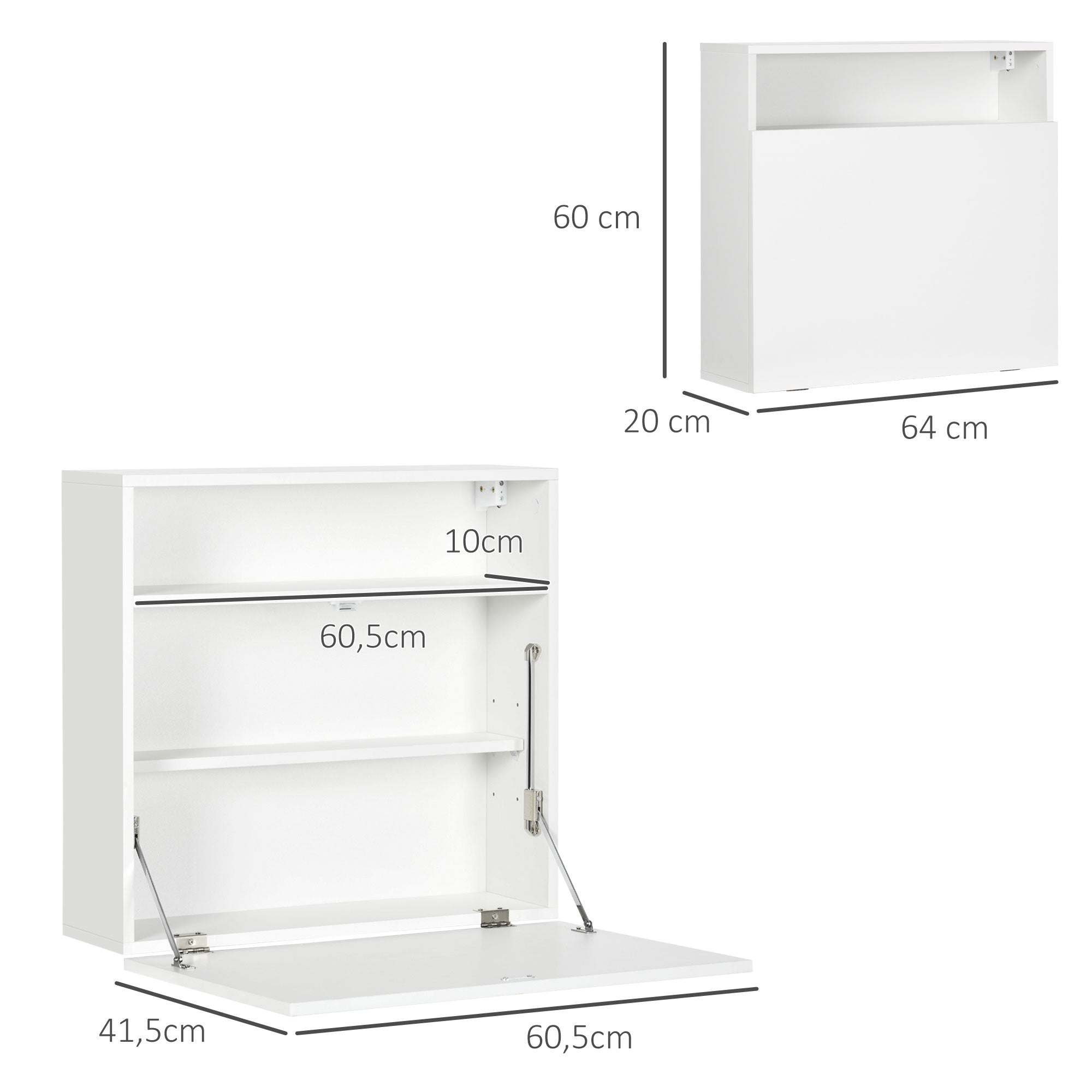 Secretária de Parede Moderna Branca 64x20x60 cm - Mesa Dobrável Multifuncional