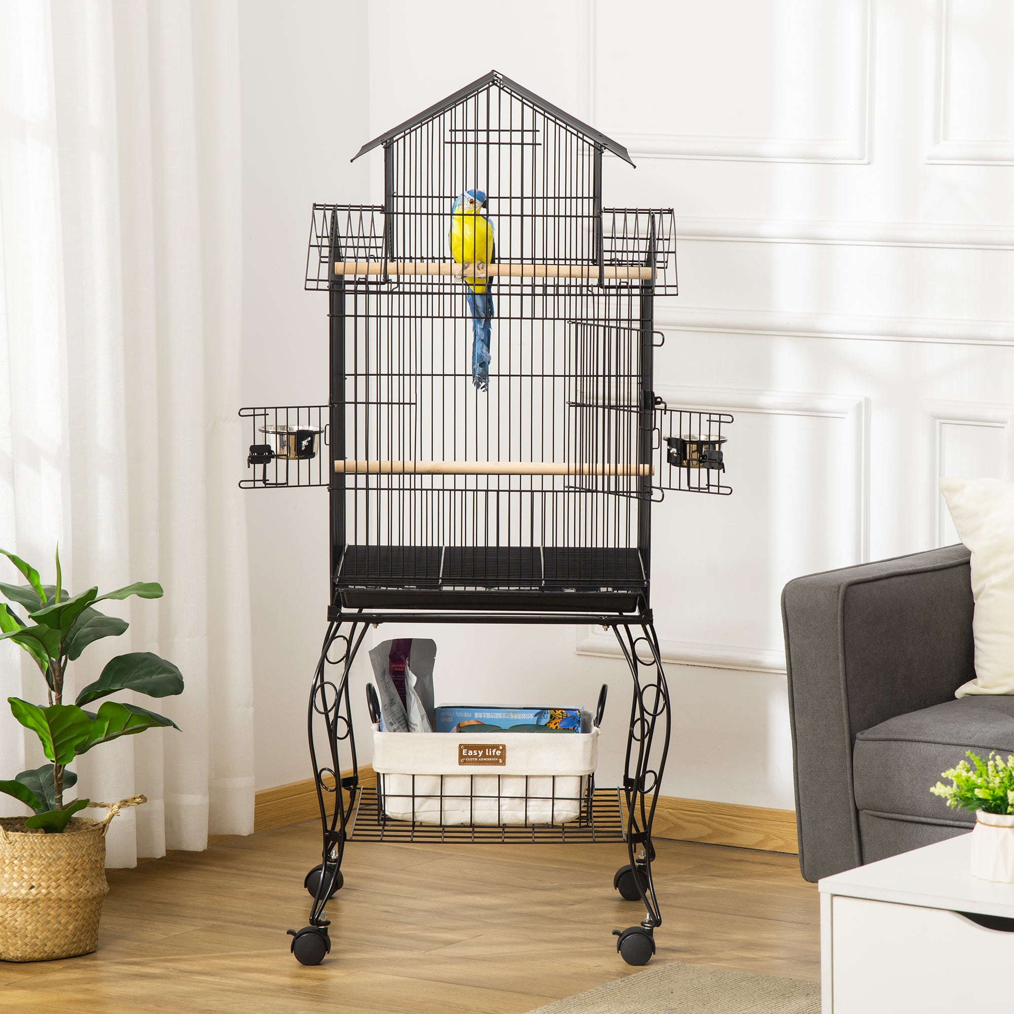 Gaiola para Pássaros Grande com Suporte 50x49x137 cm Preto